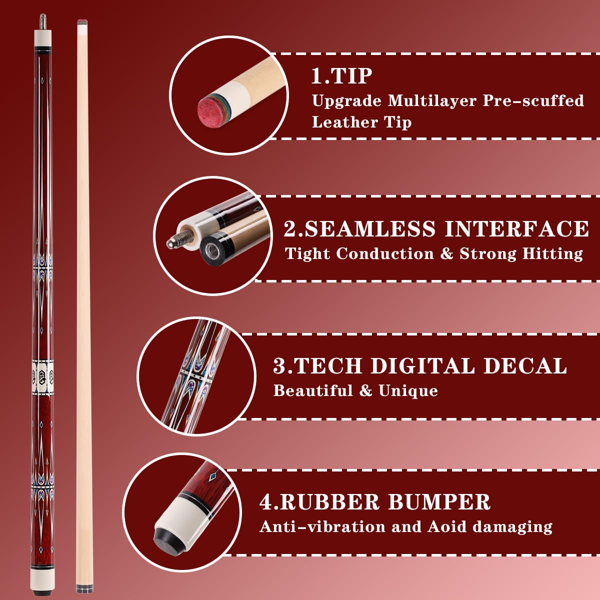 58" Canadian Maple Pool Cue – 13mm Tip