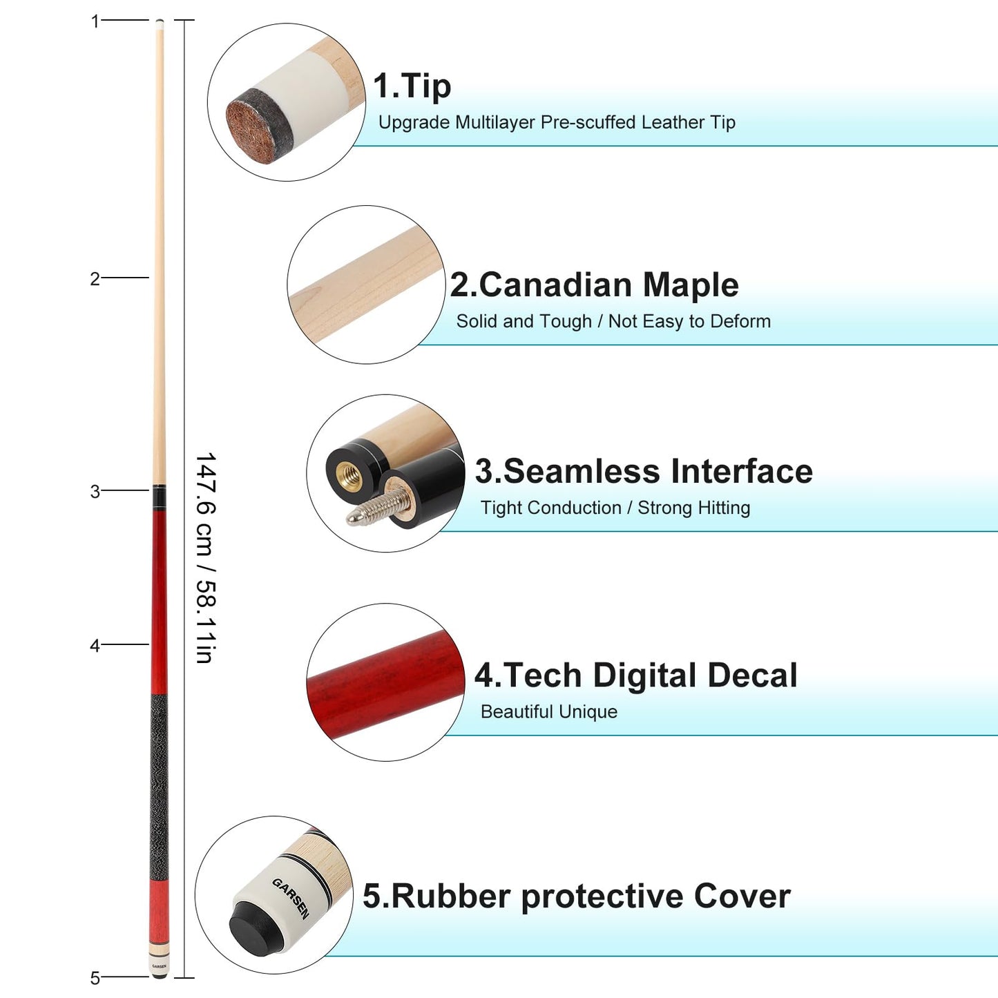 4-Piece Pool Cue Sticks 58"