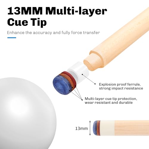 Kmise 58" Maple Pool Cue with Case