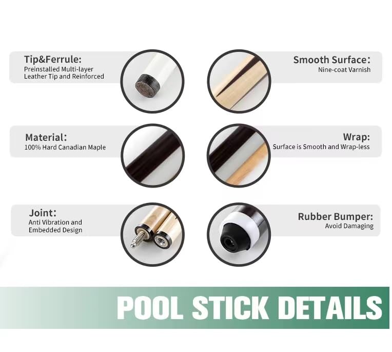 Pool Cue Sticks Set – 36-58" 13mm Tip, 14-20oz