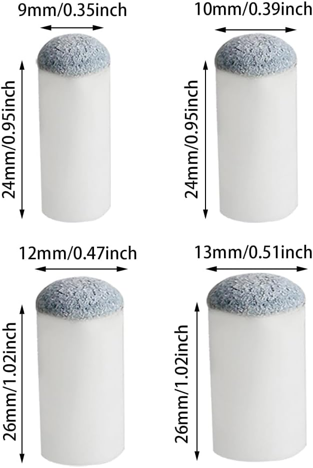 Pengxiaomei 40pcs Slip-On Pool Cue Tips (4 Sizes)