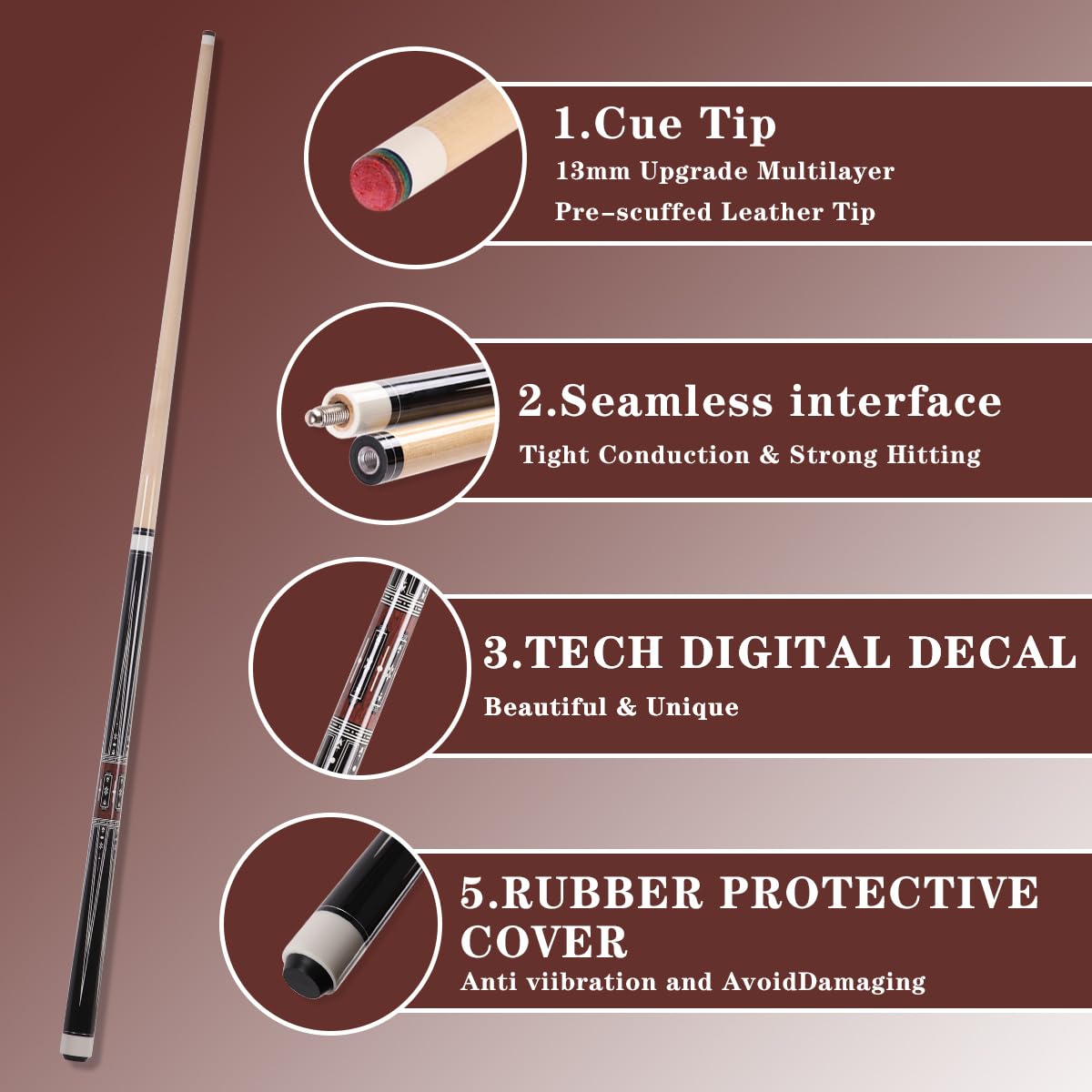 58" Canadian Maple Pool Cue – 13mm Tip