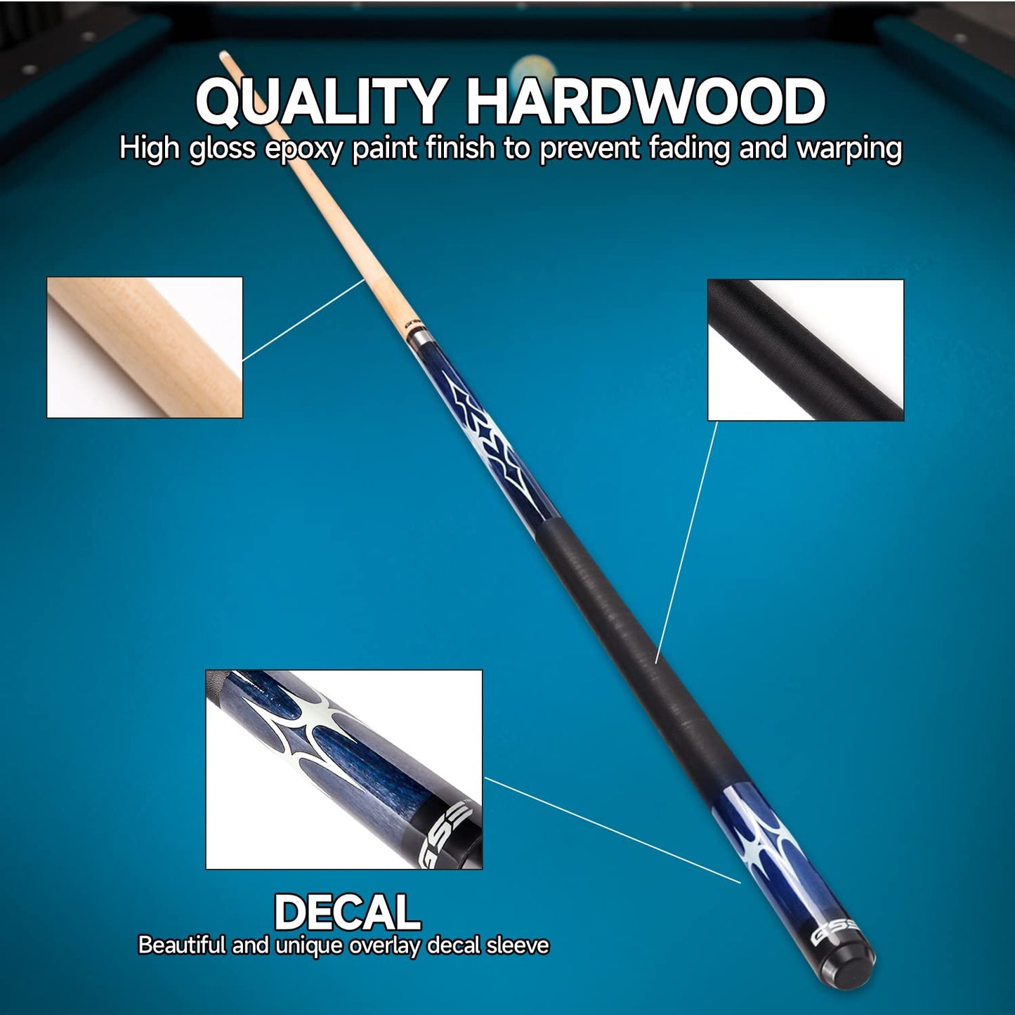 GSE 58" 2-Piece Maple Pool Cue – 18-21oz