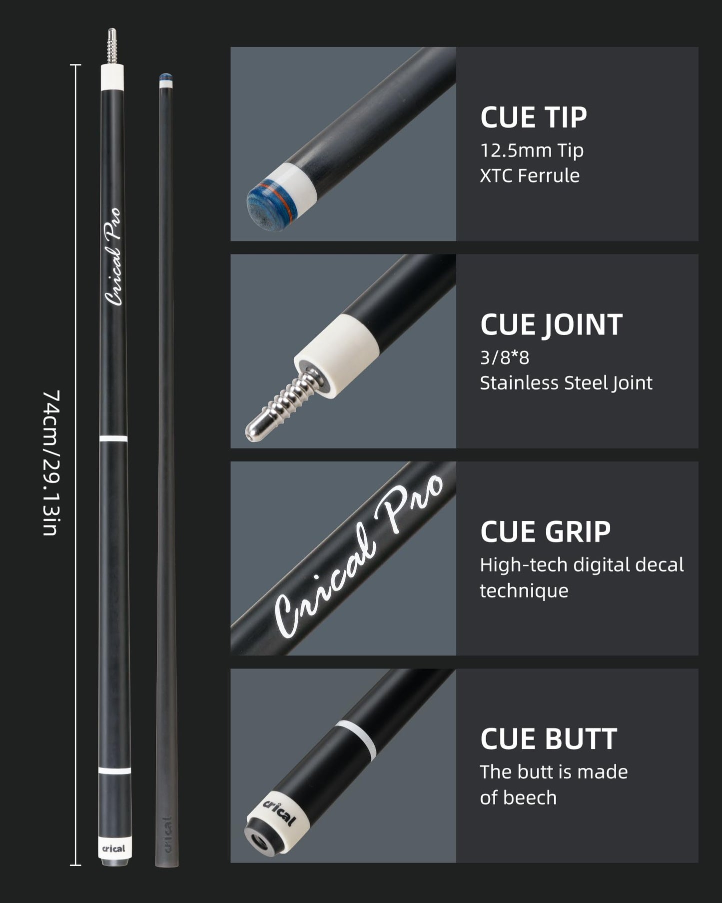 CRICAL 58" Carbon Fiber Pool Cue