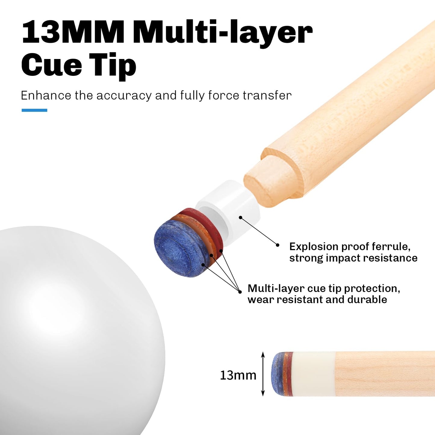 Kmise 58" Maple Pool Cue with Case