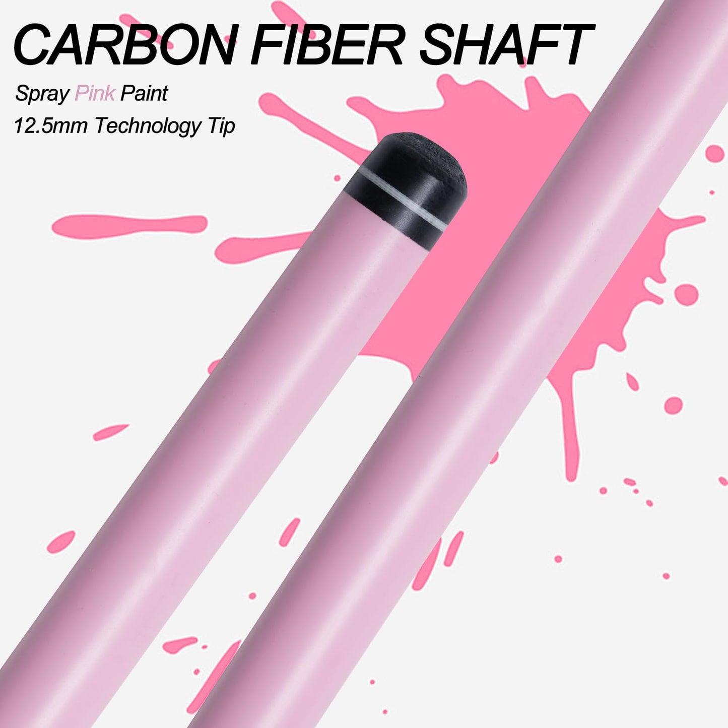 58" Carbon Fiber Pool Cue – Pink, Low Deflection