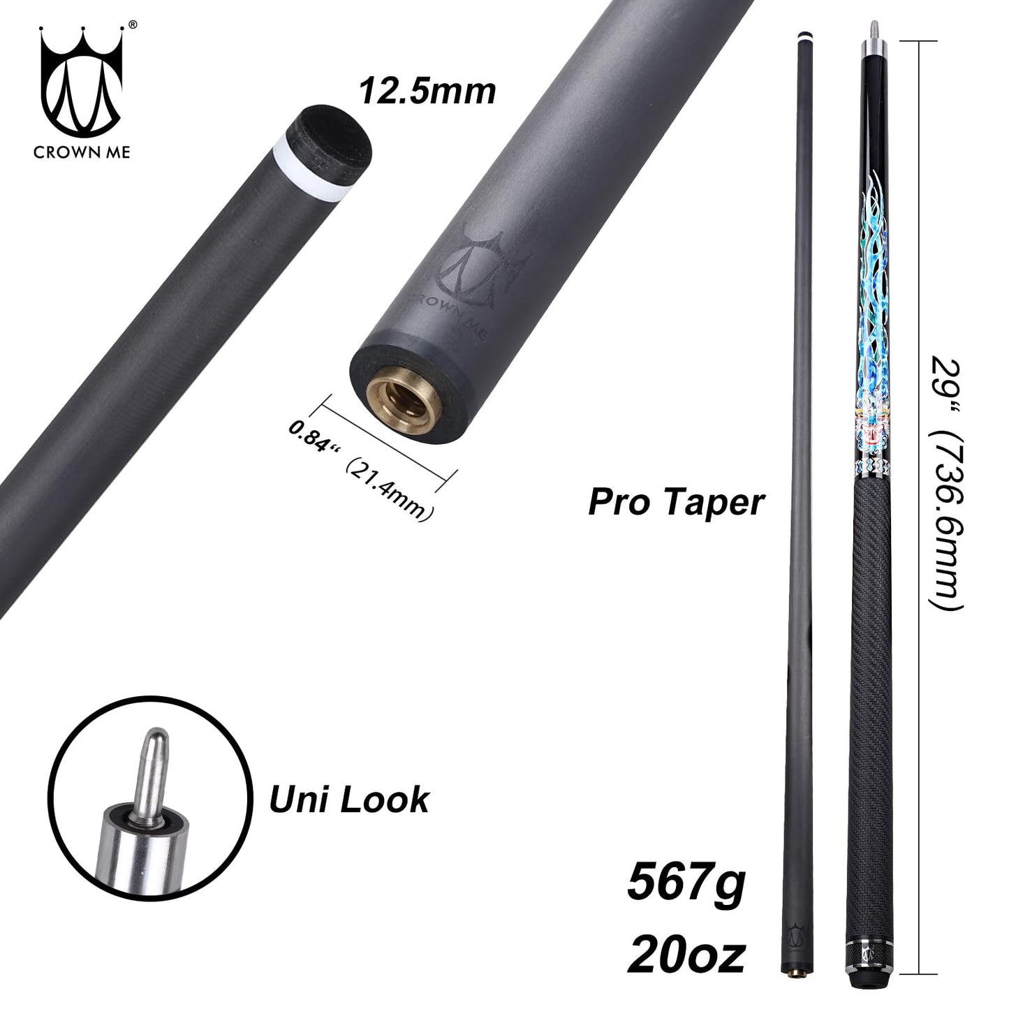 CROWN ME Carbon Fiber Pool Cue 20oz