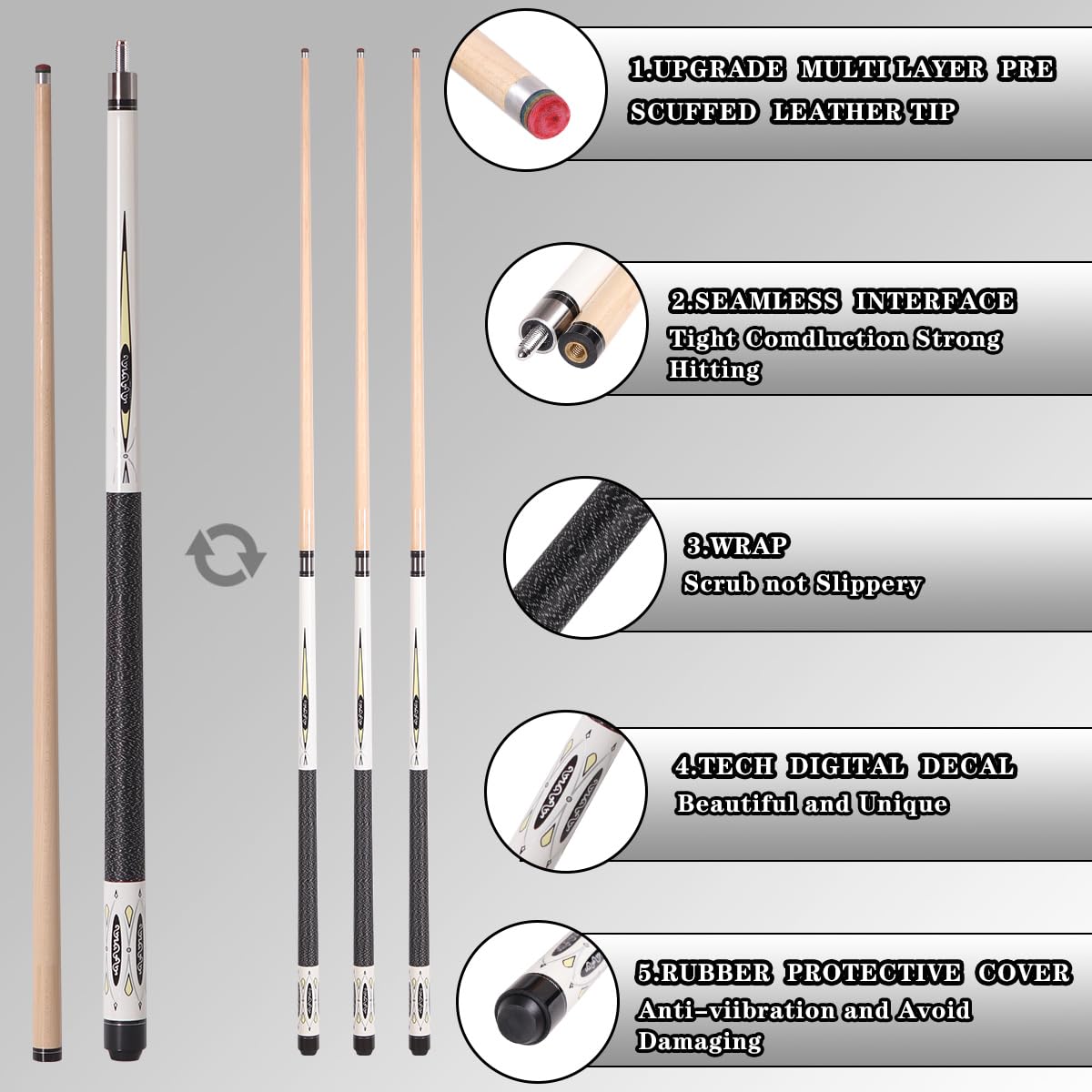 58" Maple Pool Cue – Low Deflection