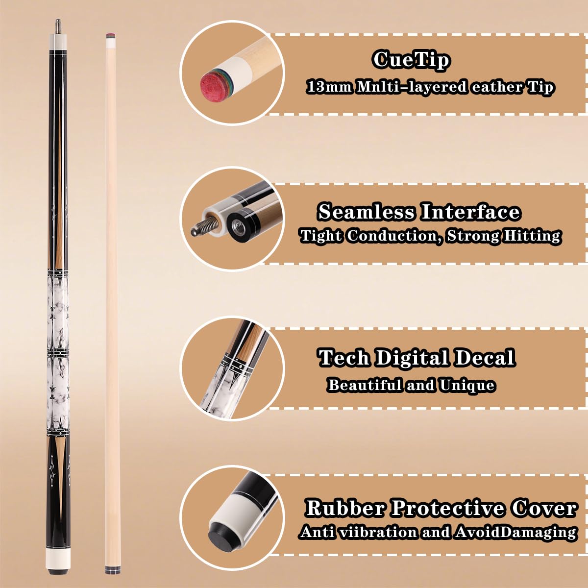 58" Canadian Maple Pool Cue – 13mm Tip