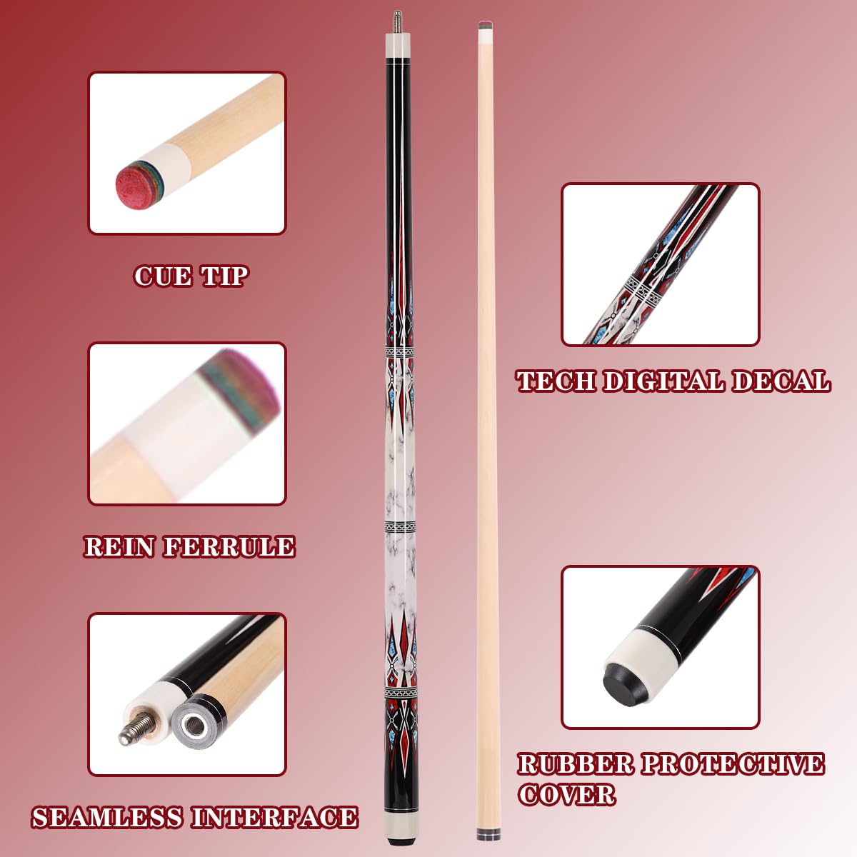 58" Canadian Maple Pool Cue – 13mm Tip