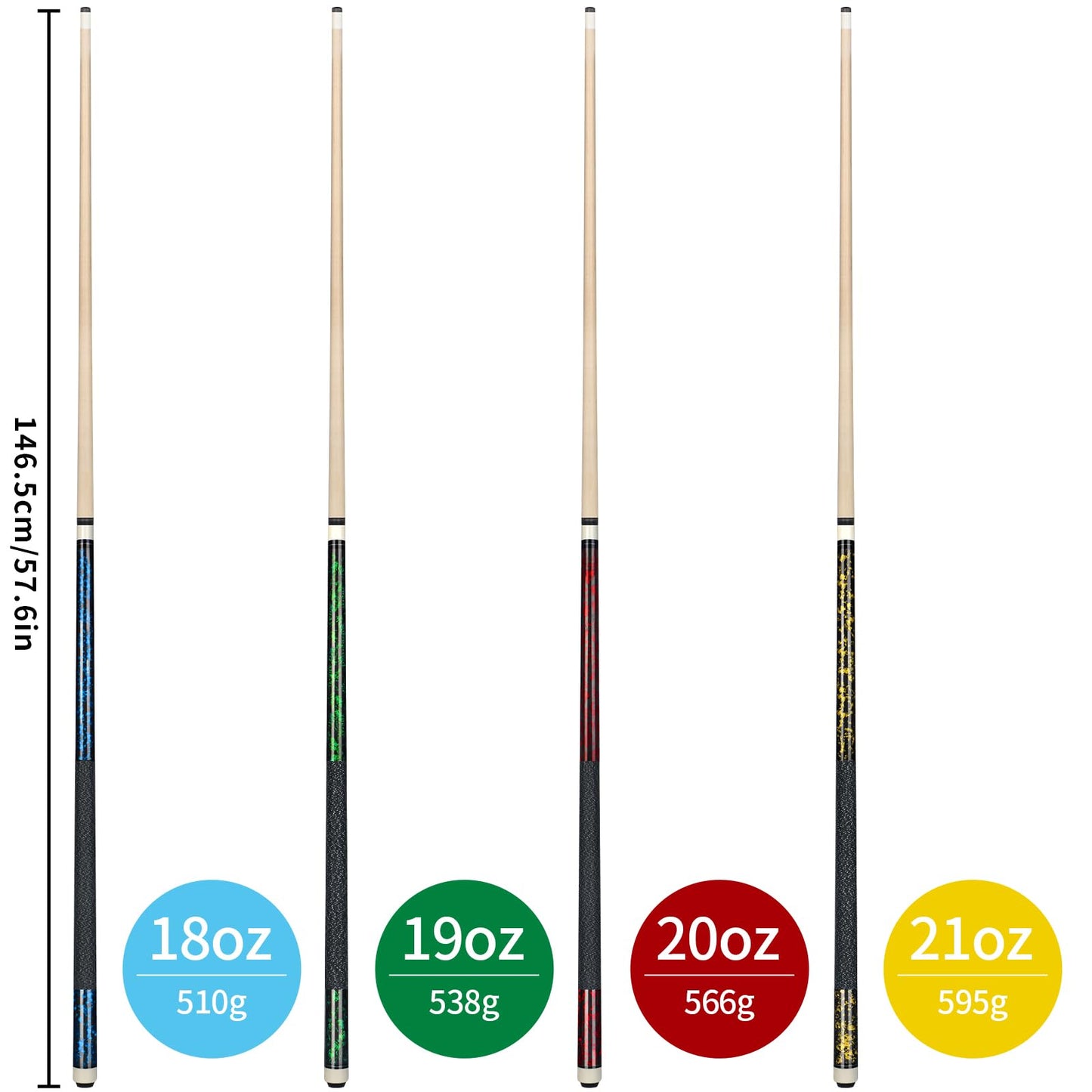 Kmise 58" Maple Pool Cue Set – 13mm Tips, 18-21oz