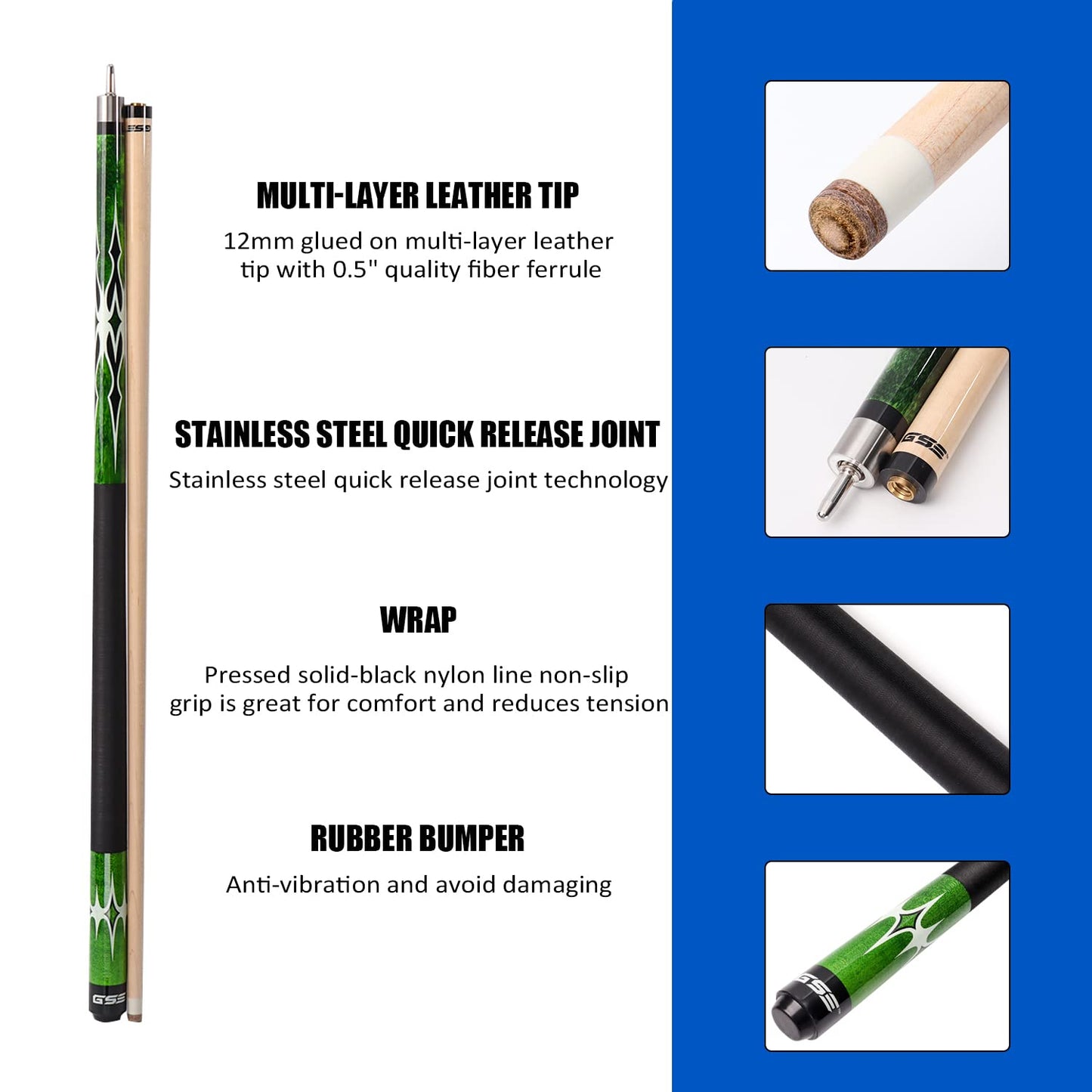 GSE 58" 2-Piece Maple Pool Cue – 18-21oz