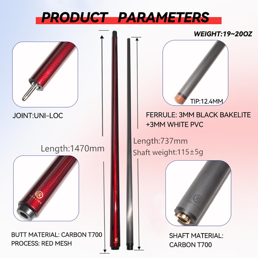 OKHEALING 58" Carbon Fiber Pool Cue