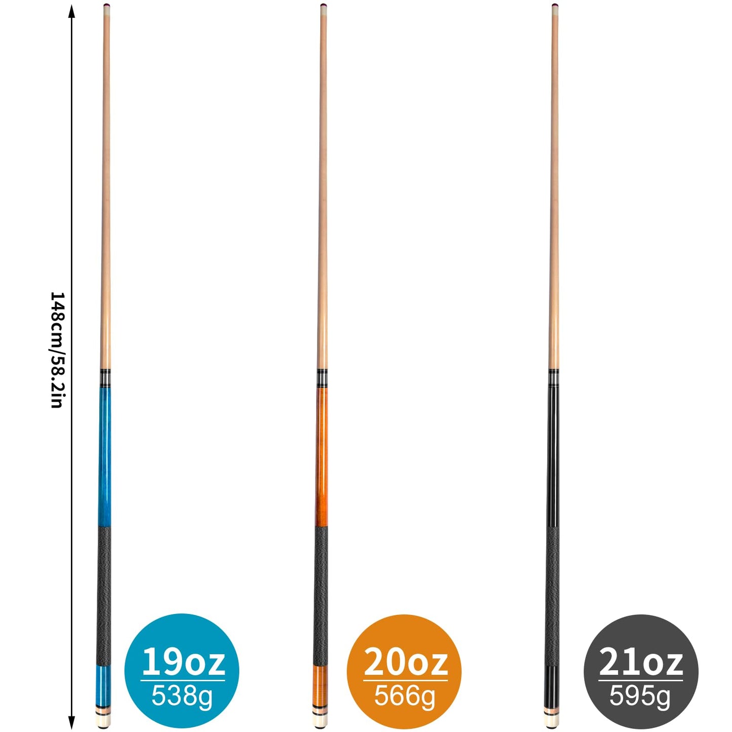 AKLOT 4x 58" Maple Pool Cues