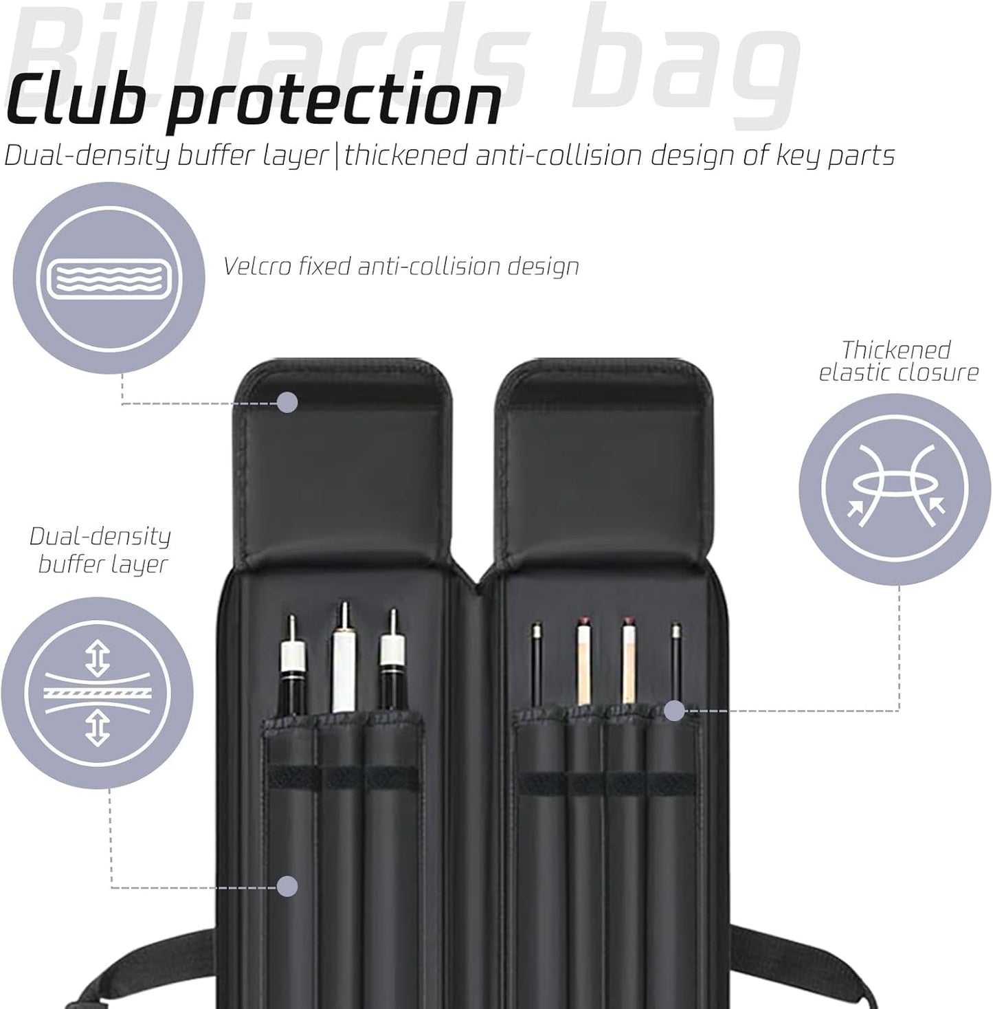 Pool Cue Case 3x4 – Soft Padded Billiard Backpack