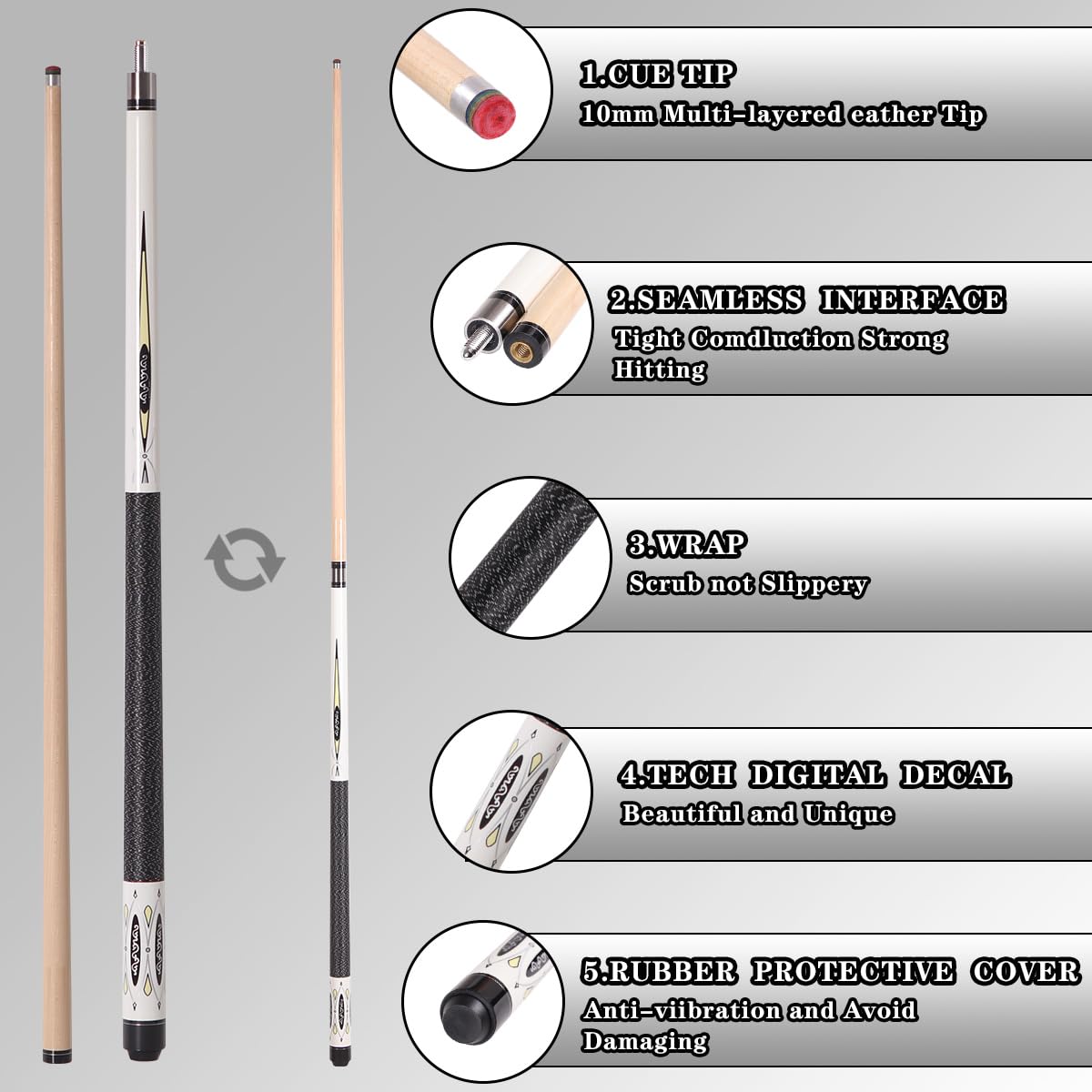 58" Maple Pool Cue – Low Deflection