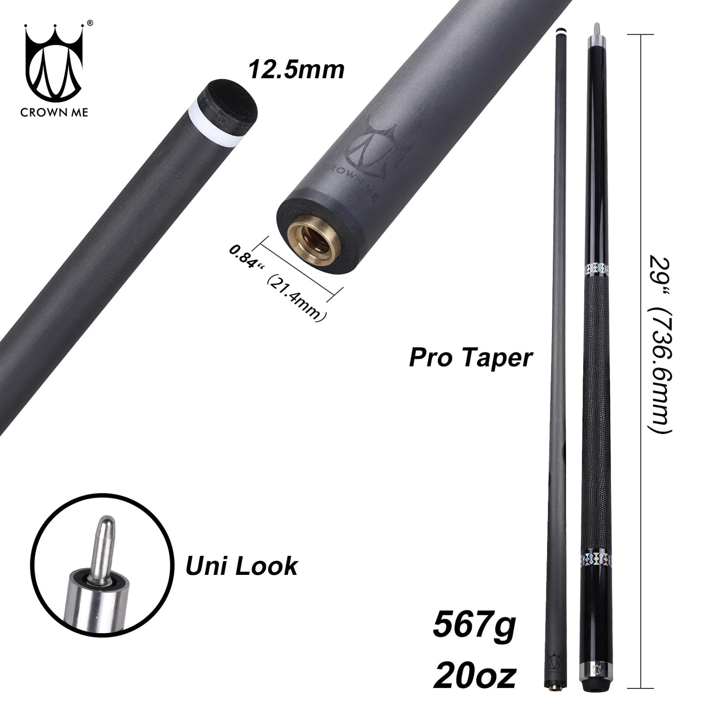 CROWN ME Carbon Fiber Pool Cue 20oz