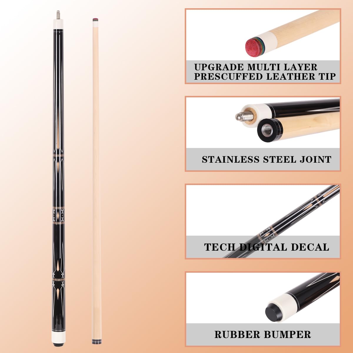 58" Canadian Maple Pool Cue – 13mm Tip