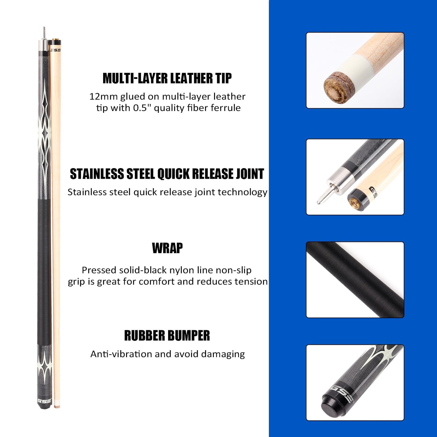 GSE 58" 2-Piece Maple Pool Cue – 18-21oz