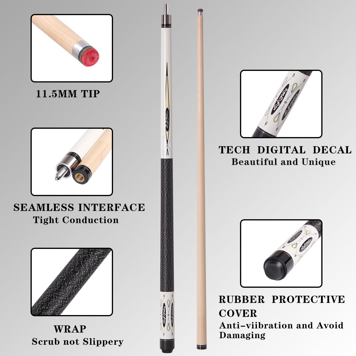 58" Maple Pool Cue – Low Deflection