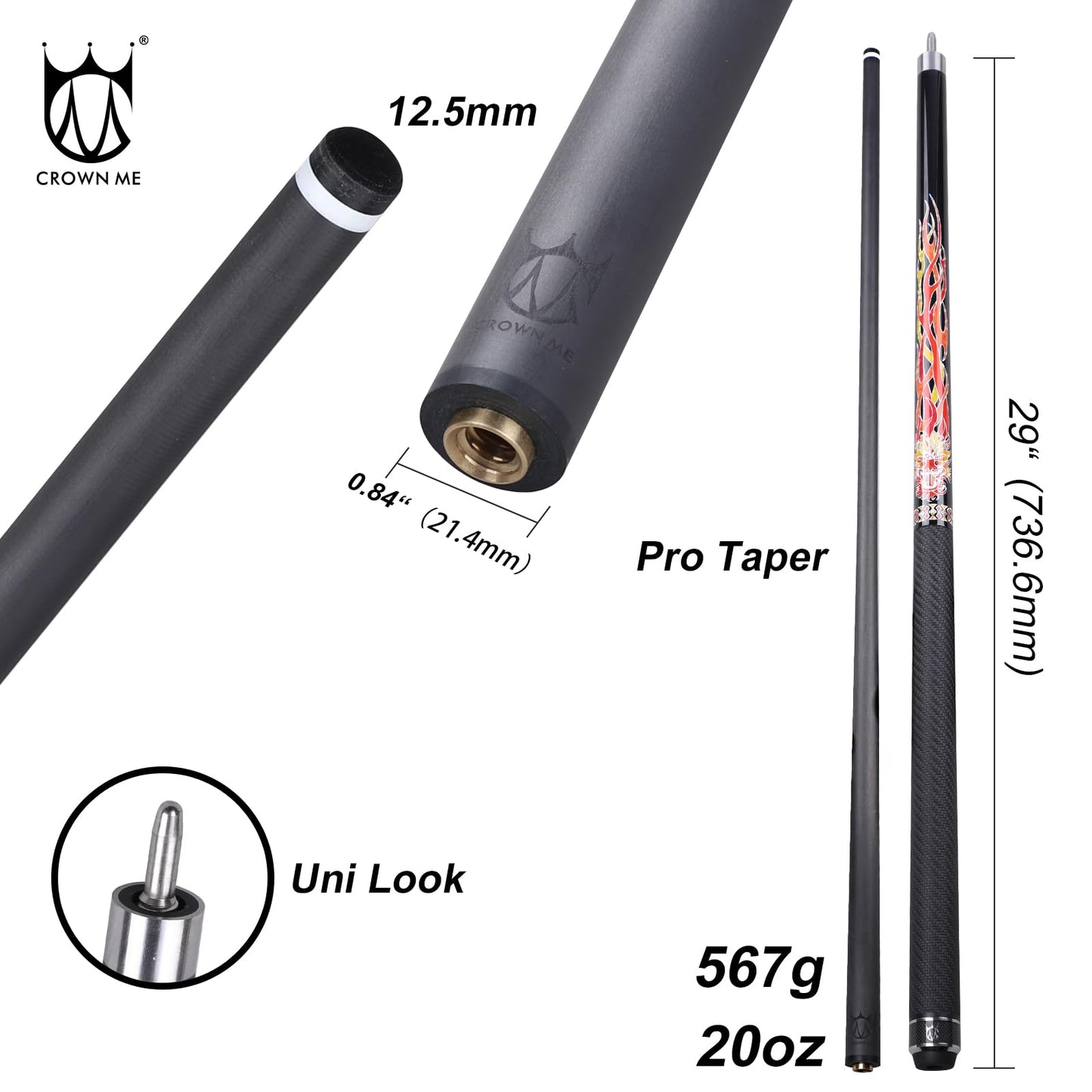 CROWN ME Carbon Fiber Pool Cue 20oz