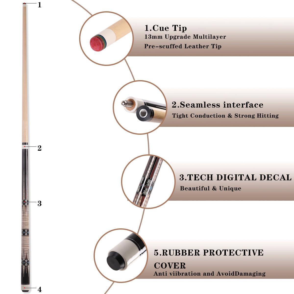 58" Canadian Maple Pool Cue – 13mm Tip