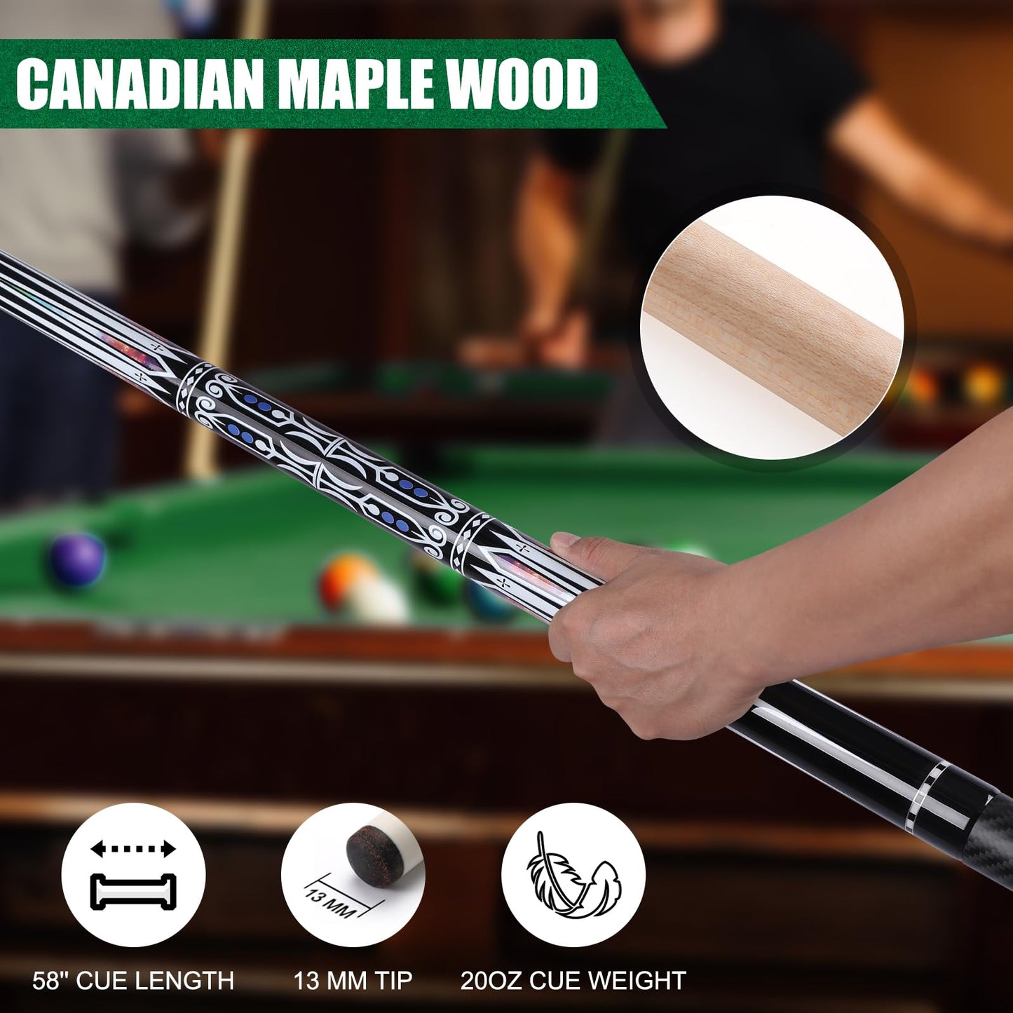 Premium 58" Pool Cue Set
