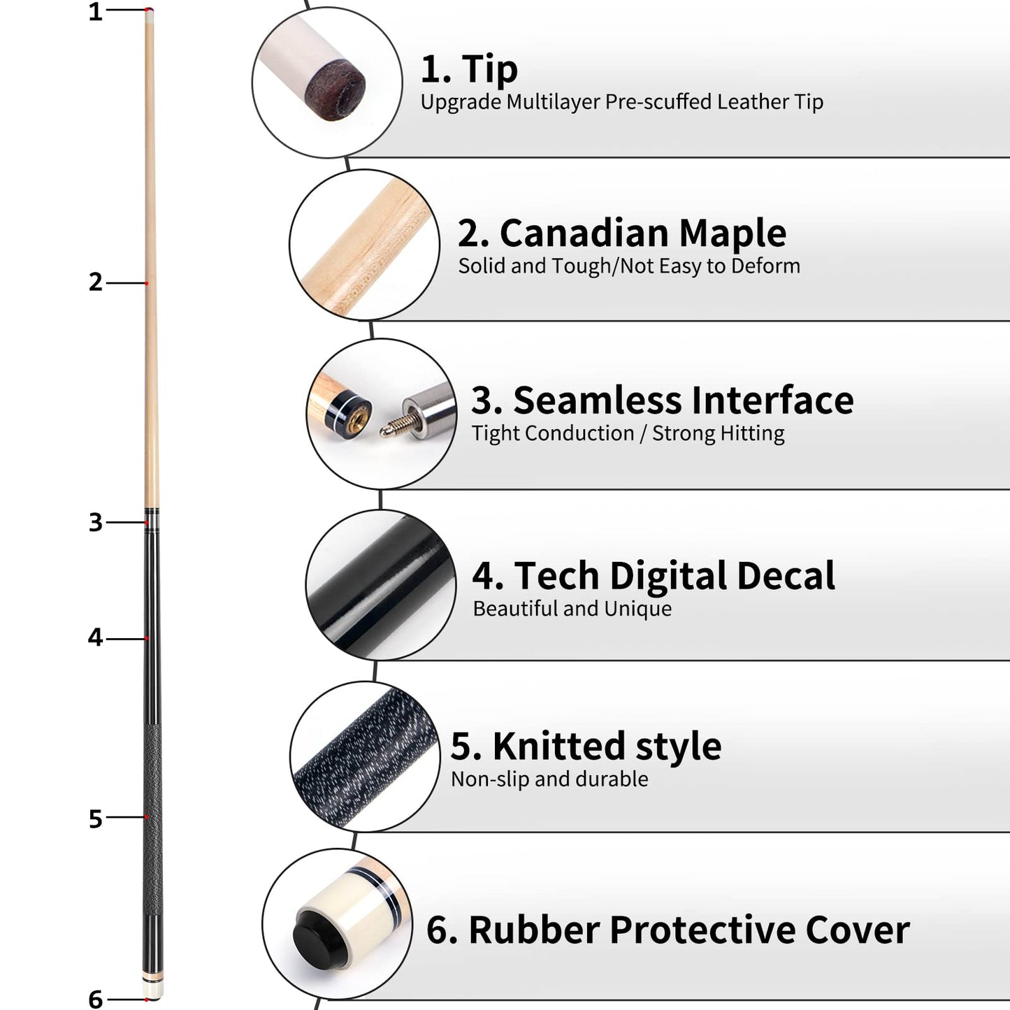 AKLOT 4x 58" Maple Pool Cues