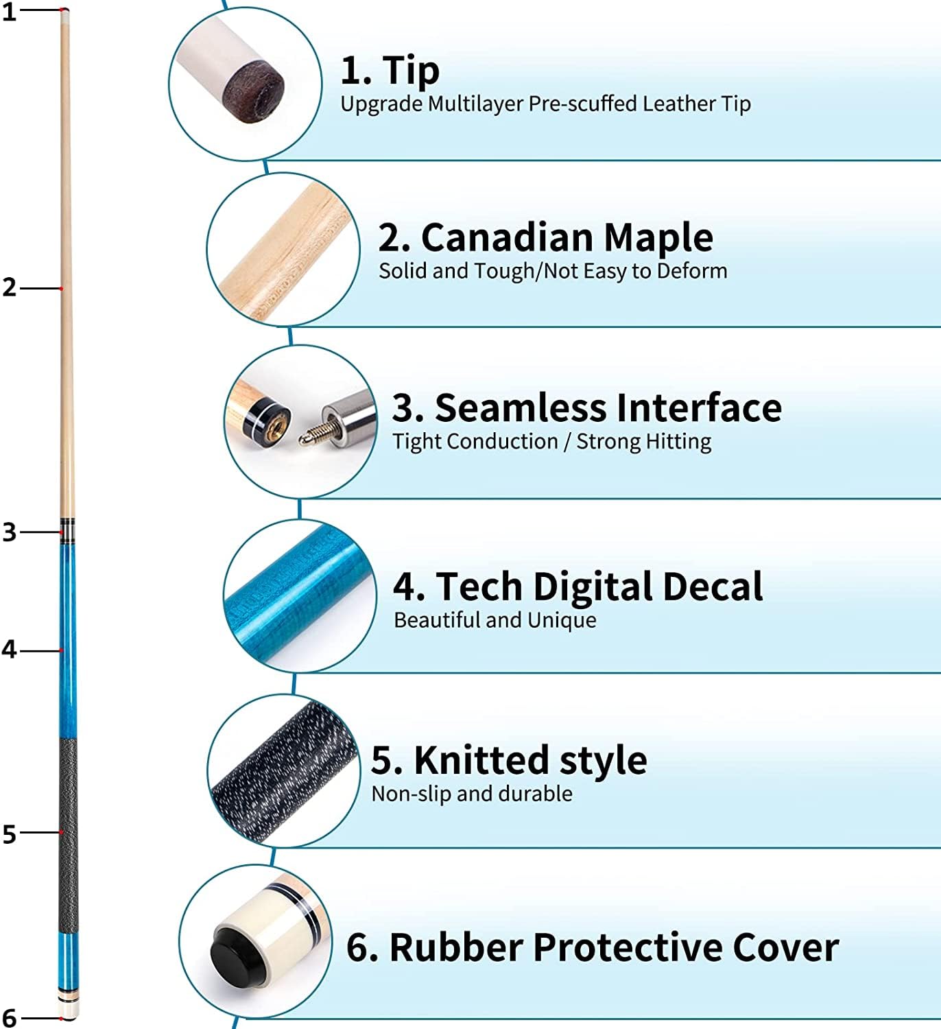 AKLOT 4x 58" Maple Pool Cues