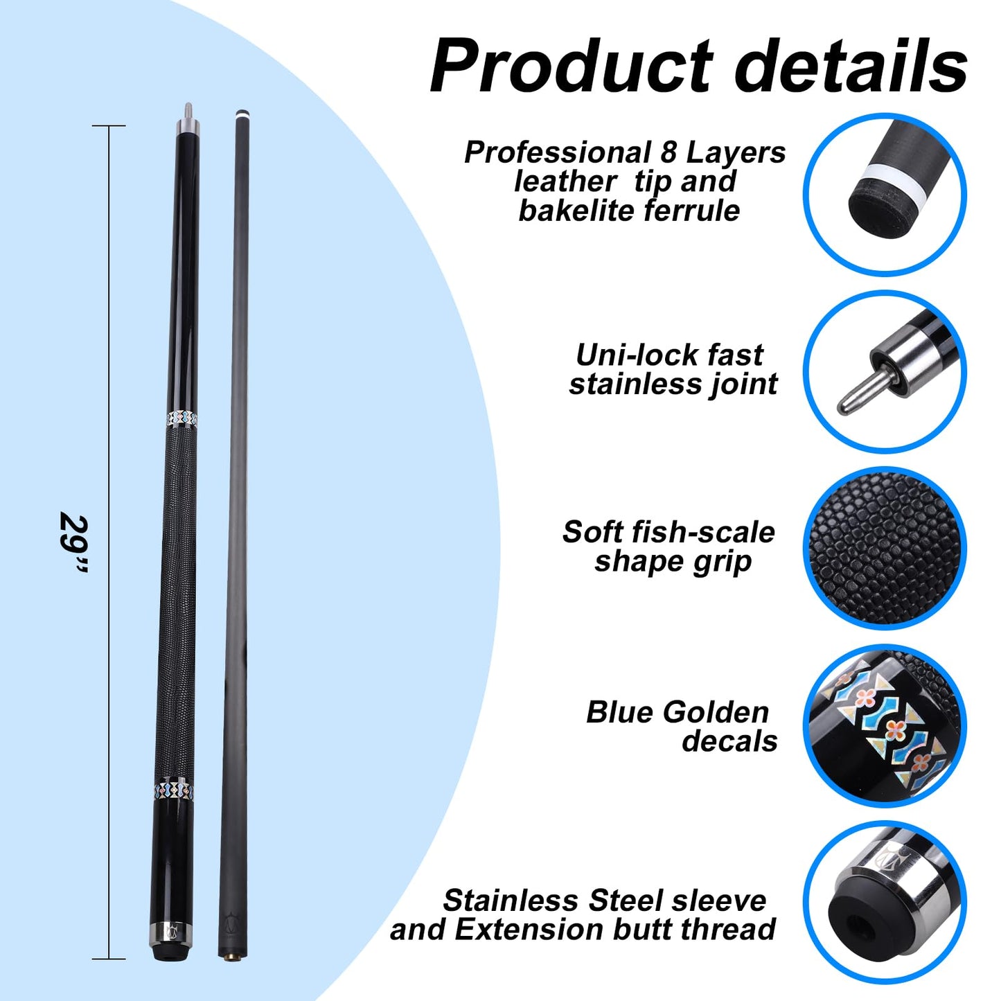 CROWN ME Carbon Fiber Pool Cue 20oz