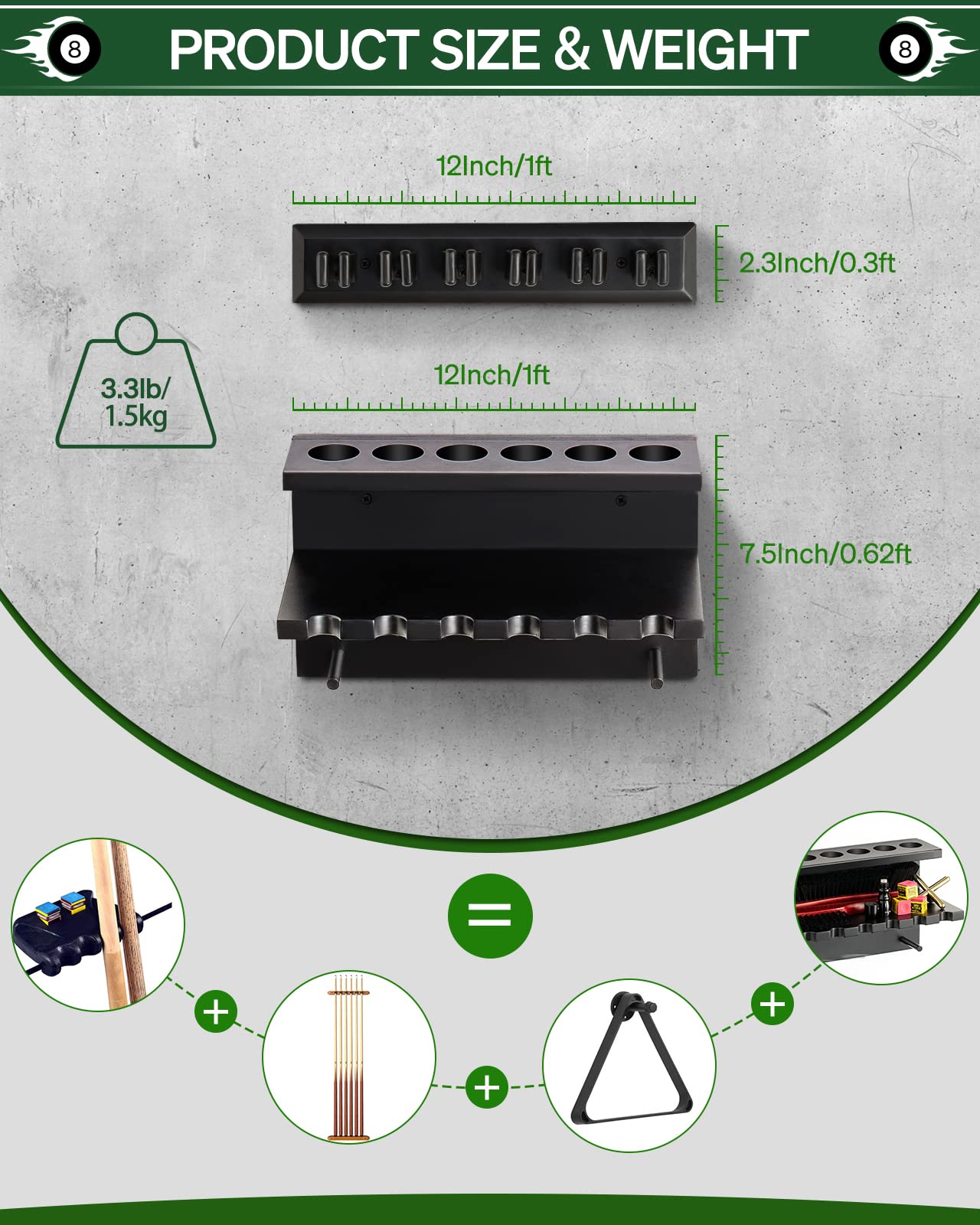 Wall Mount Pool Cue Rack – 6 Sticks