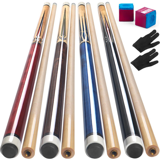 4-Pack 58" Maple Pool Cue Sticks – 18-21oz