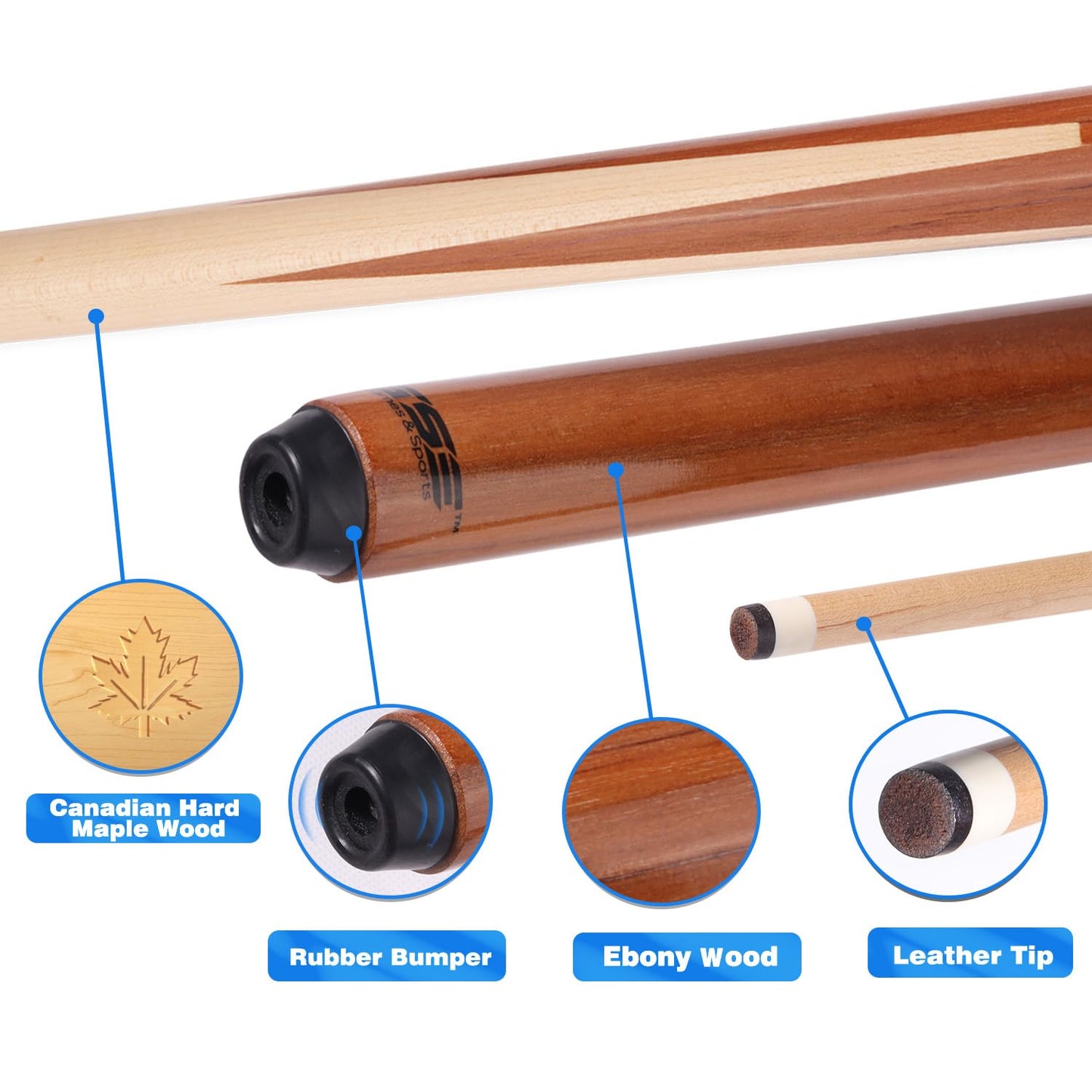 GSE 1-Piece Maple Pool Cue (36"-58")