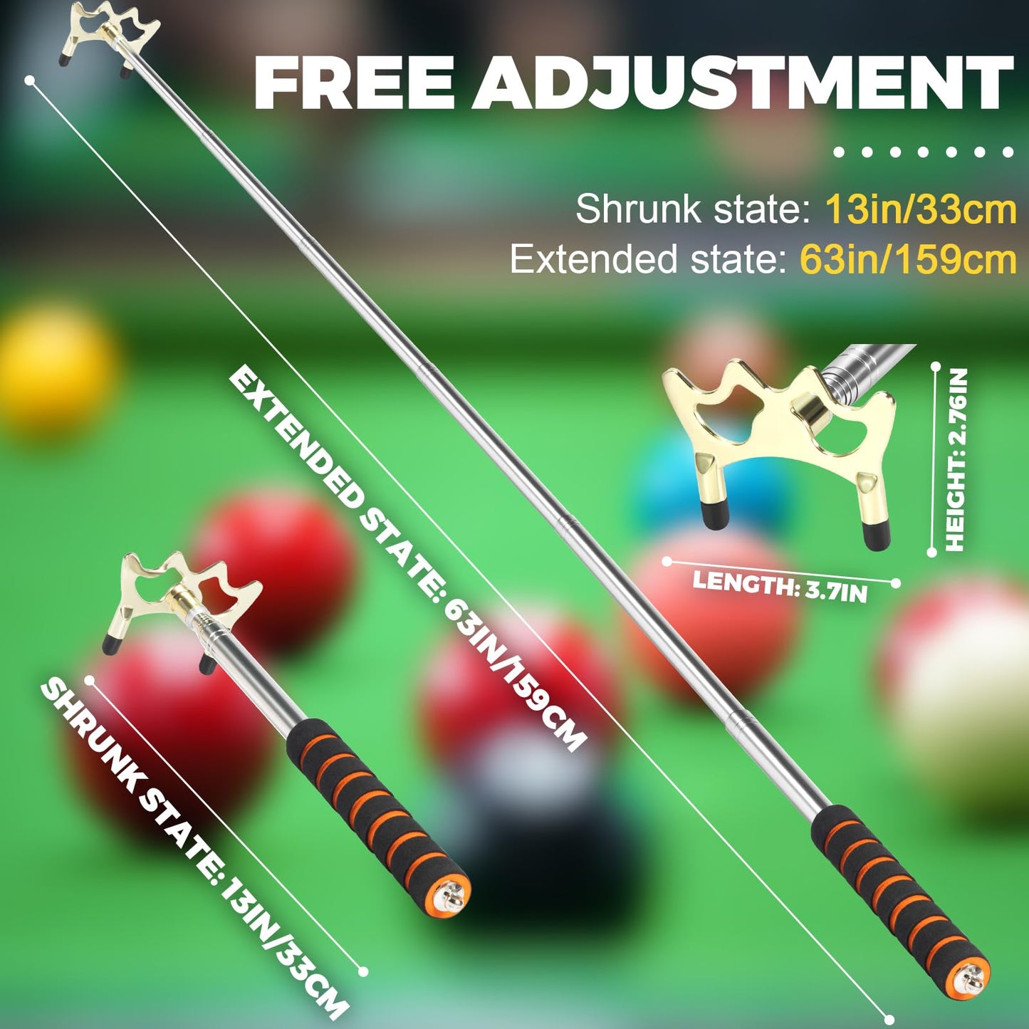 Pool Bridge Stick Retractable with Brass Head