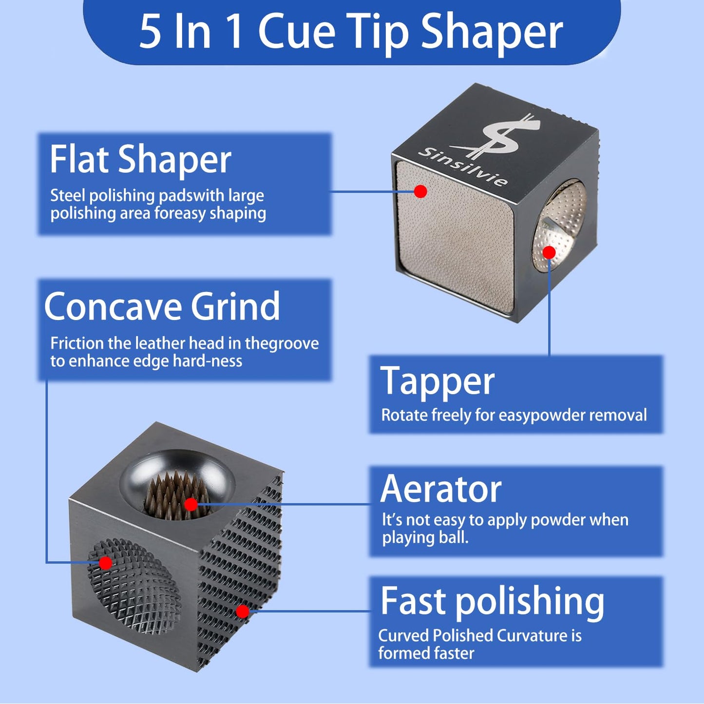 5-in-1 Pool Cue Tip Tool