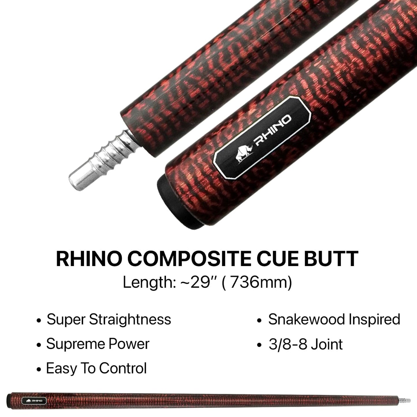 RHINO G-w Series Pool Cue – 12.5mm Tip, Exotic Woods