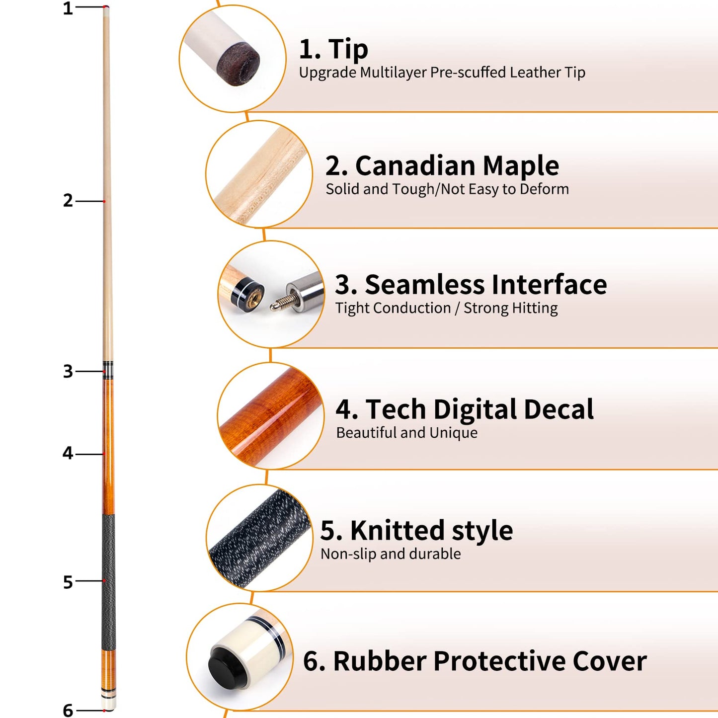 AKLOT 4x 58" Maple Pool Cues