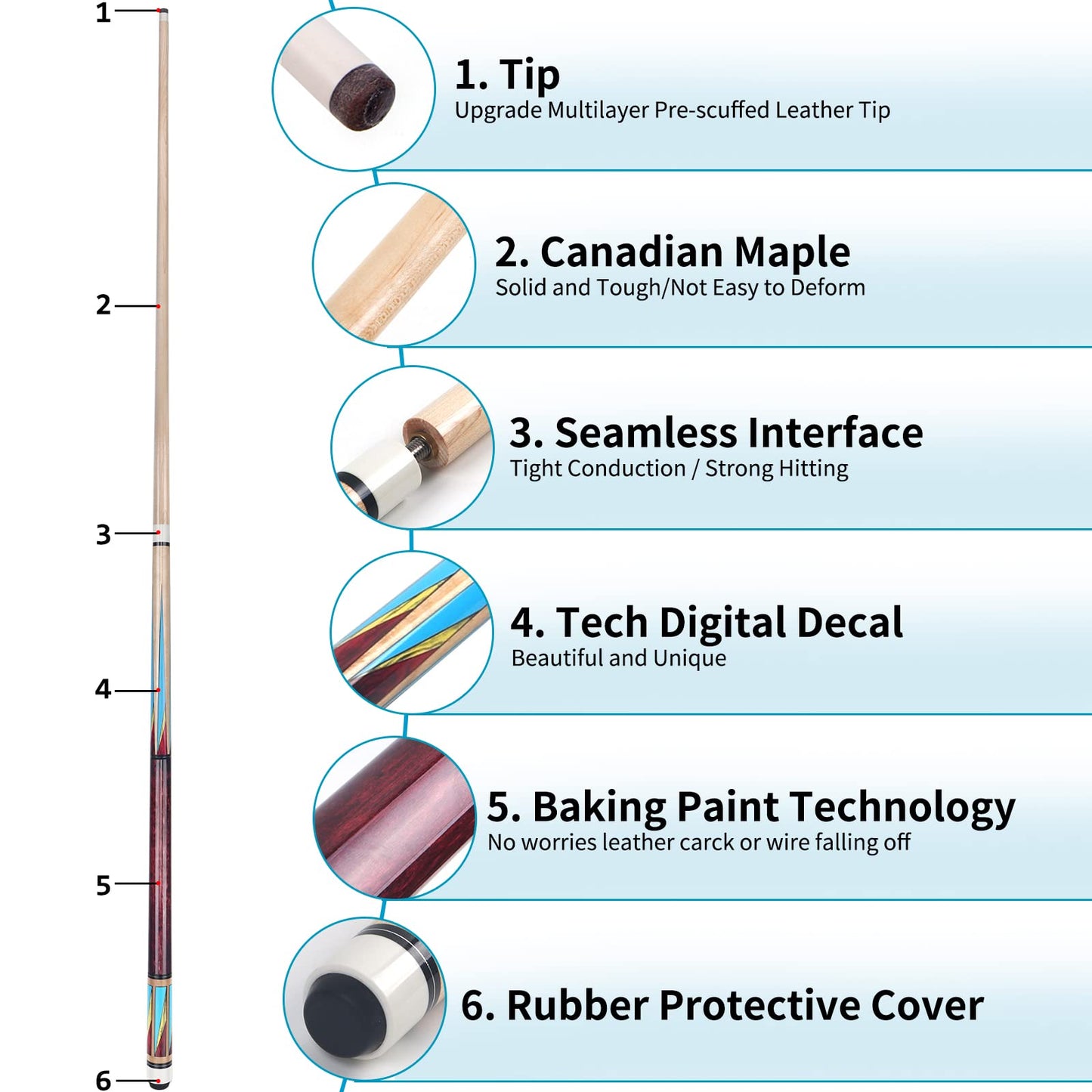 AKLOT 4x 58" Maple Pool Cues