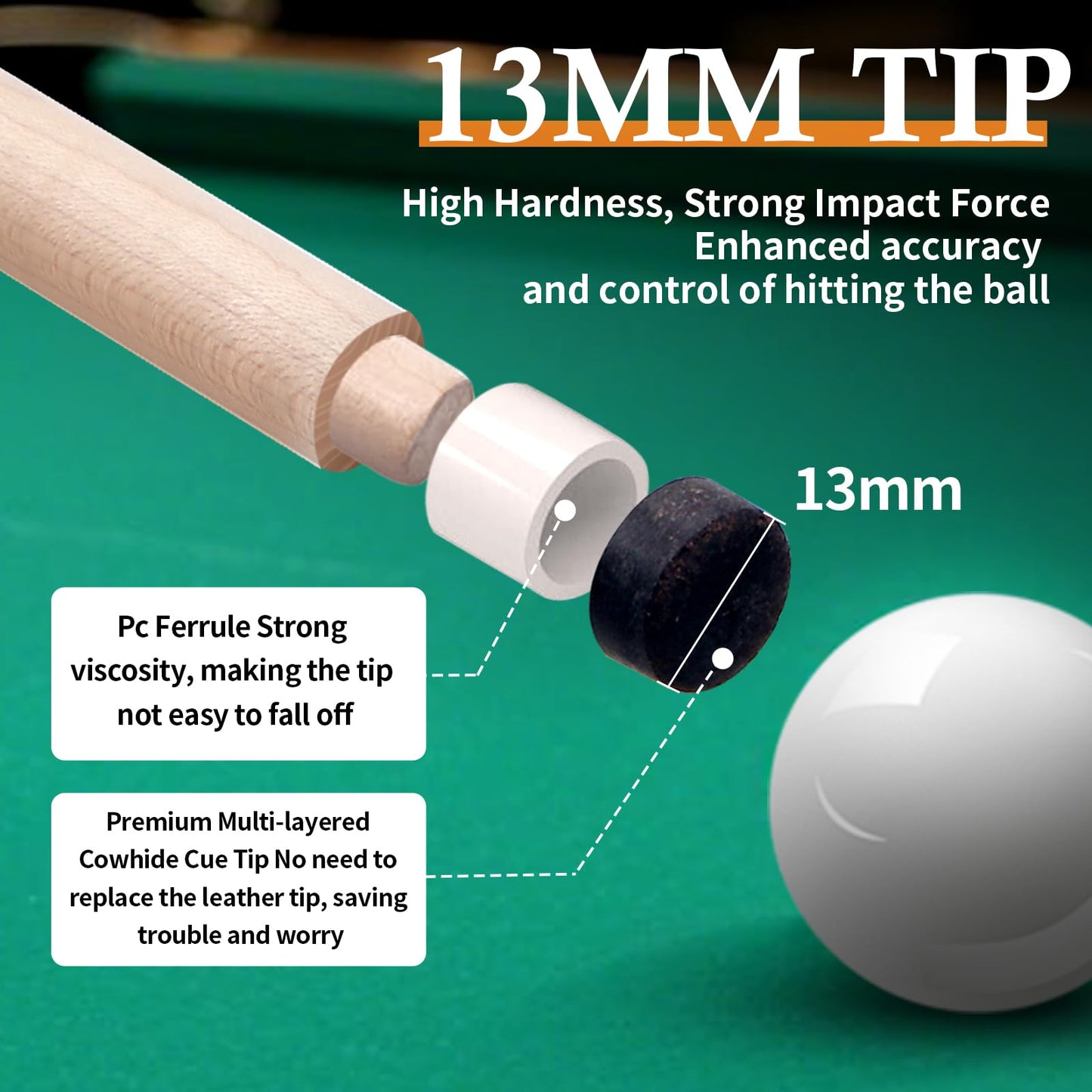 Kmise 58" Maple Pool Cue Set – 13mm Tips, 18-21oz