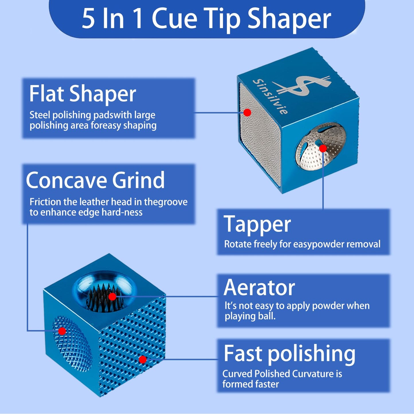 5-in-1 Pool Cue Tip Tool