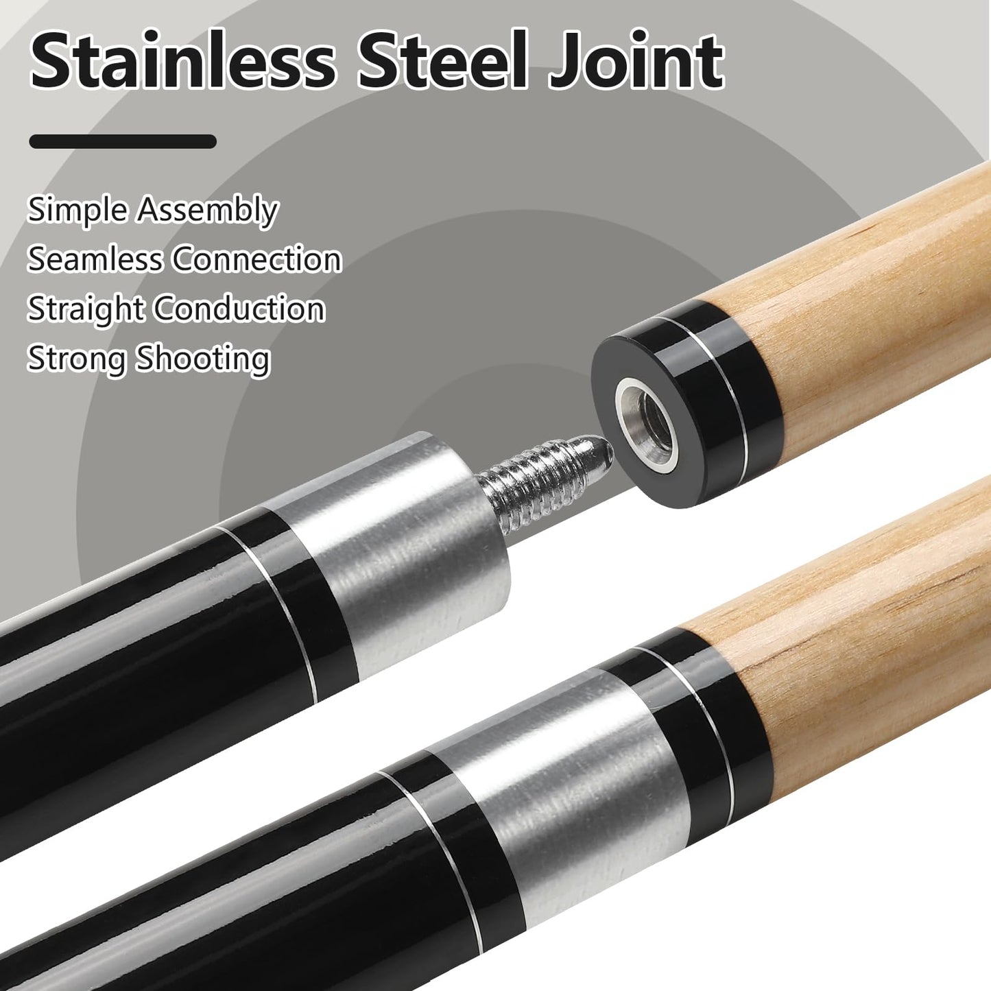 58" Maple Pool Cue Stick – Leather Grip, 18-21oz