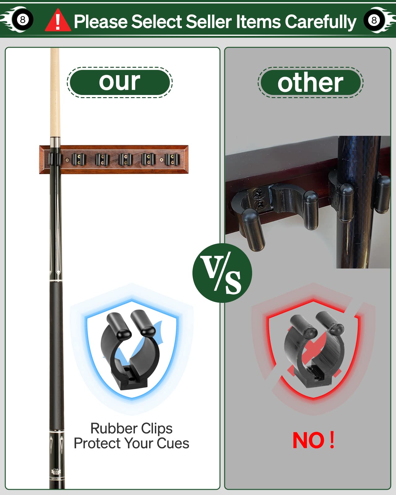 Wall Mount Pool Cue Rack – 6 Sticks