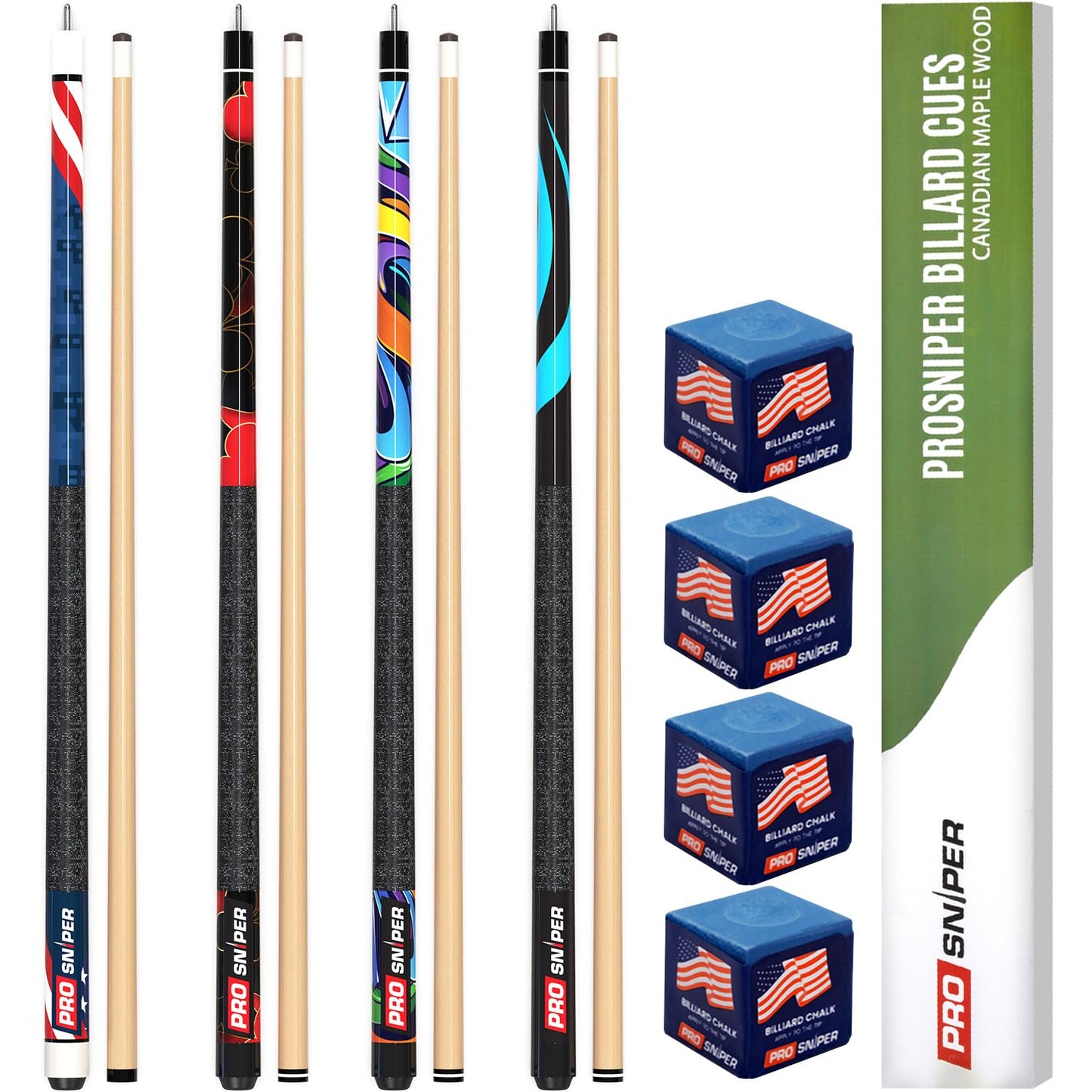 Premium 4-Pack 58" Maple Pool Cues
