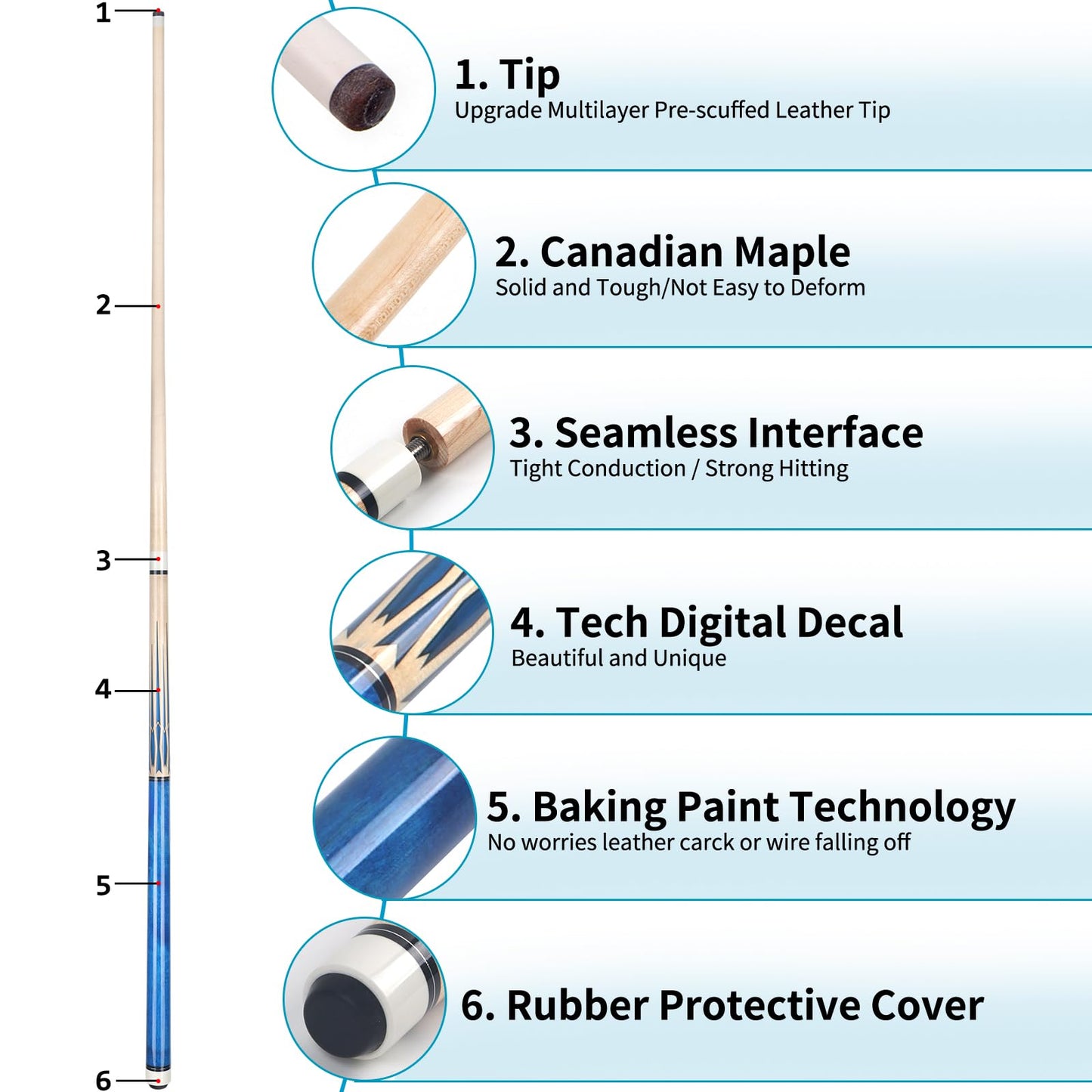 4-Pack 58" Maple Pool Cue Sticks – 18-21oz