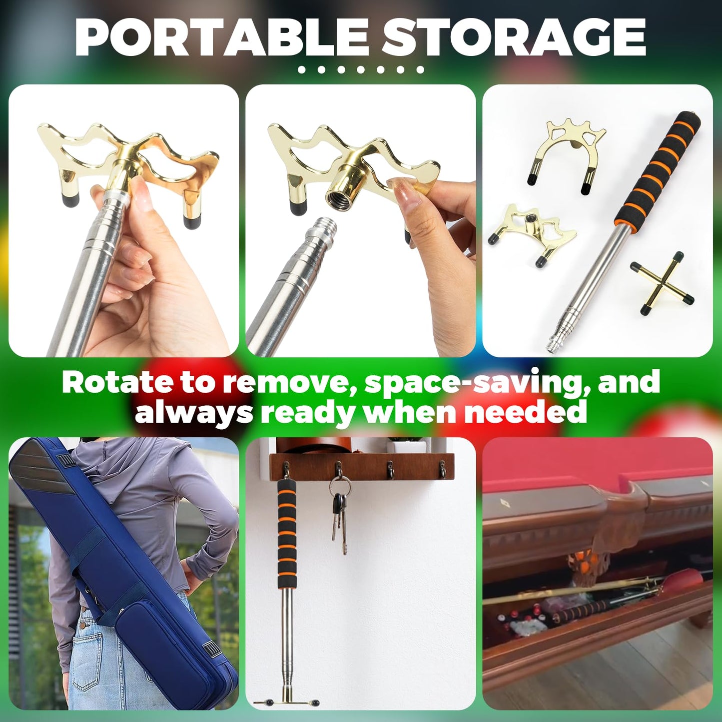 Pool Bridge Stick Retractable with Brass Head