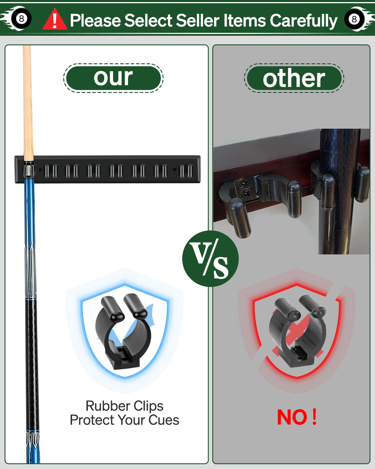 Wall Mount Pool Cue Rack – 6 Sticks