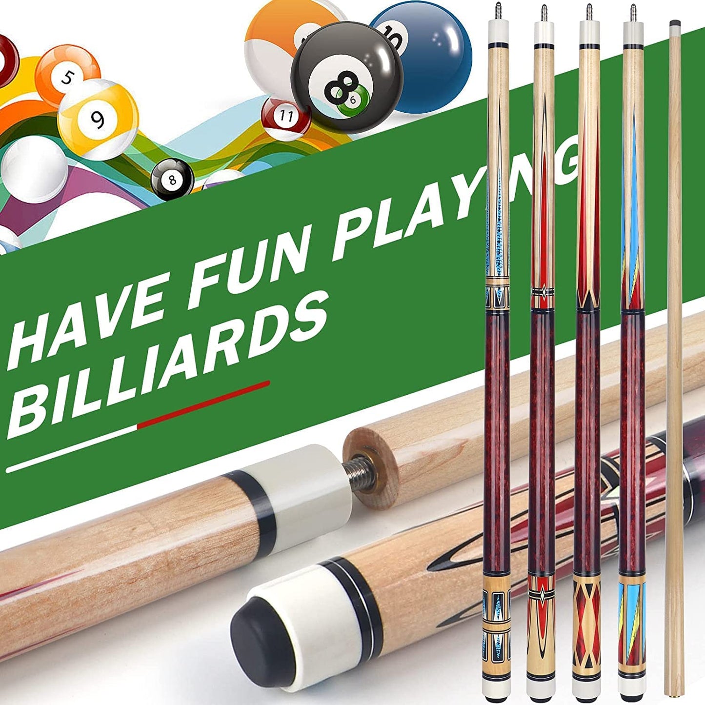 AKLOT 4x 58" Maple Pool Cues