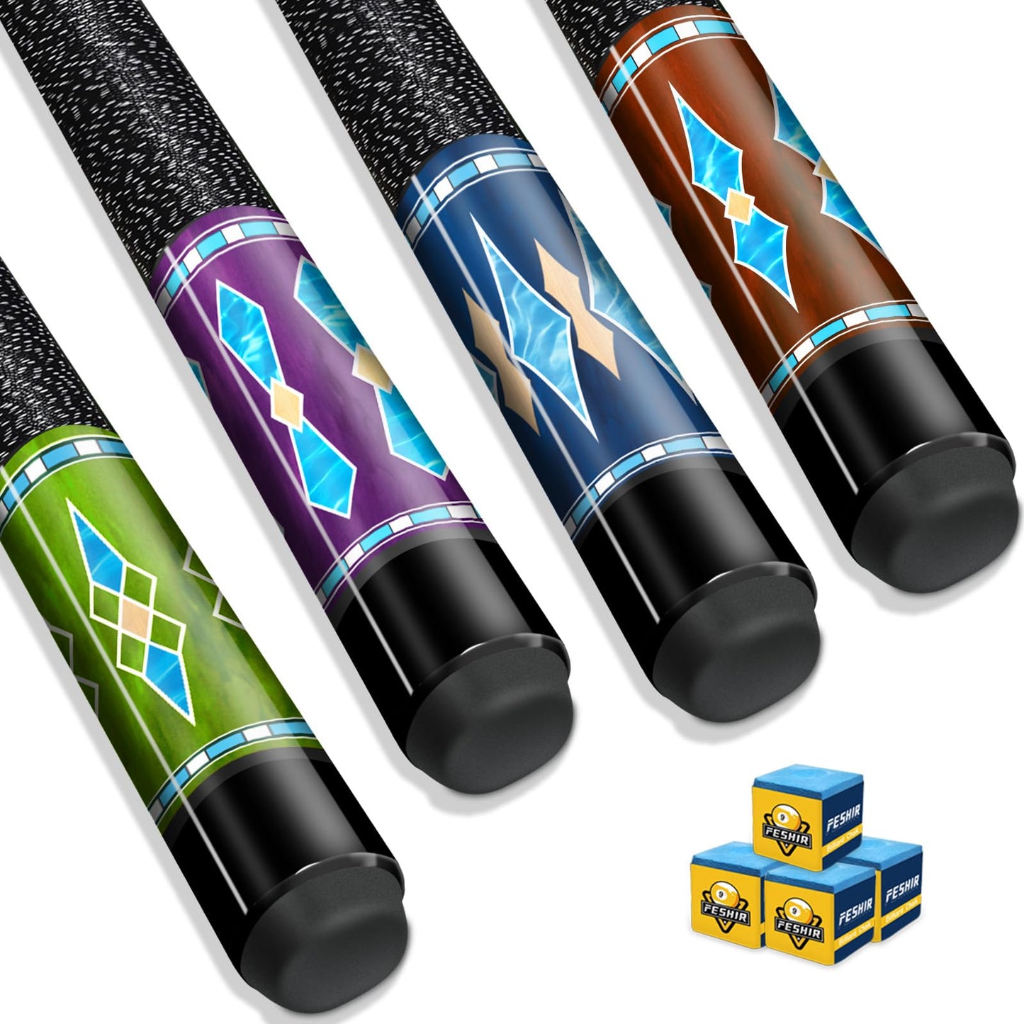4-Pack 58" Maple Pool Cue Sticks – Includes Chalk