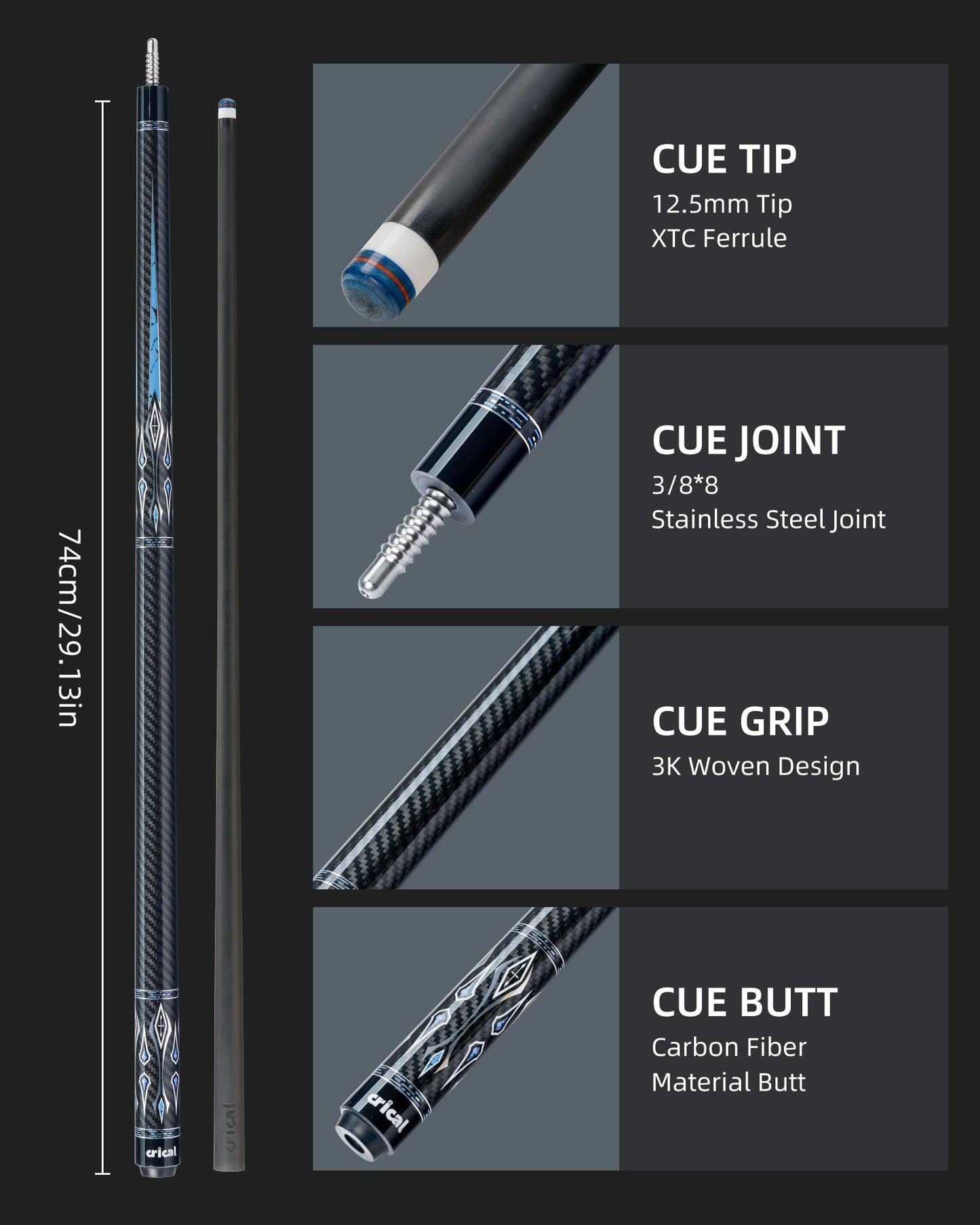 CRICAL 58" Carbon Fiber Pool Cue