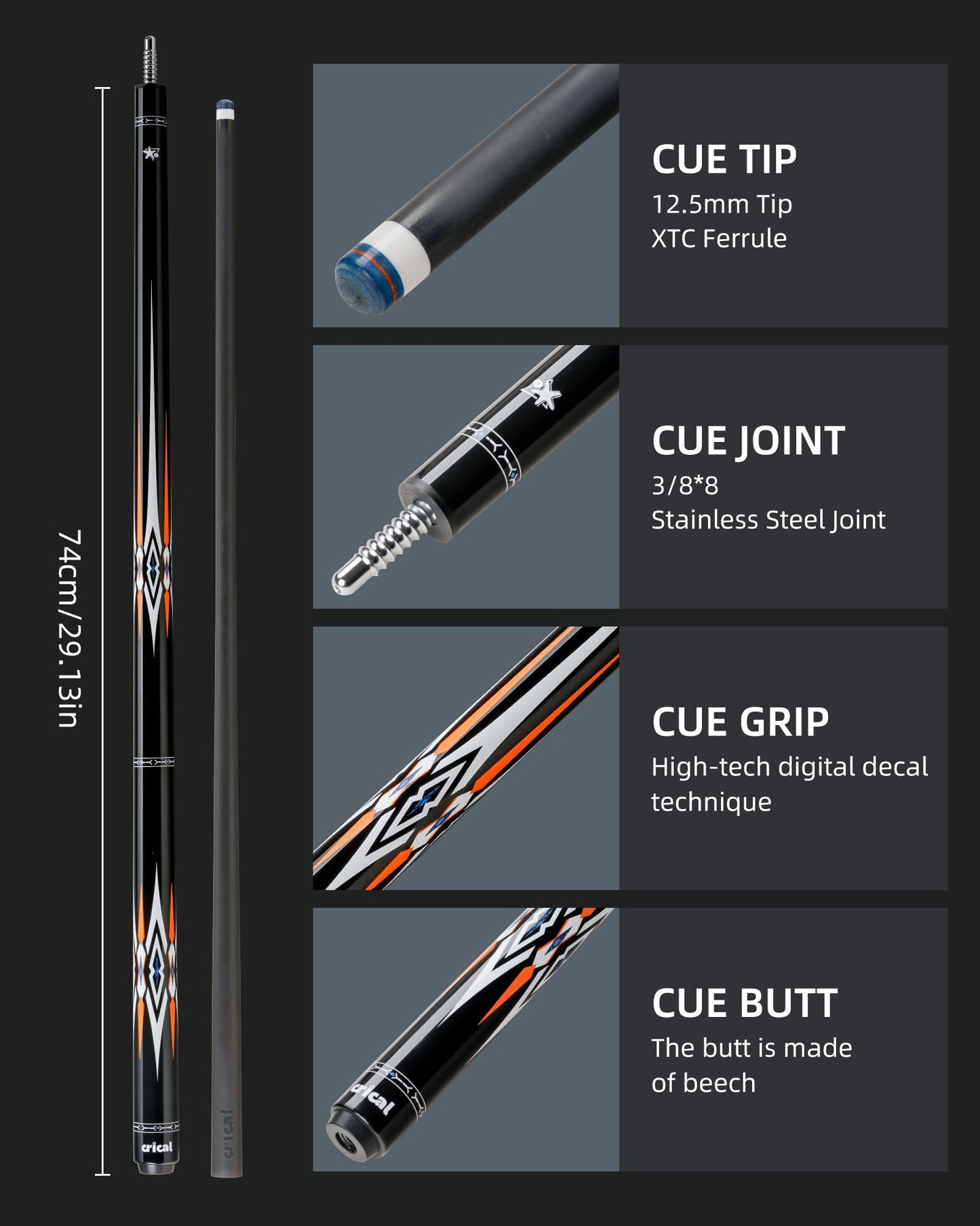 CRICAL 58" Carbon Fiber Pool Cue